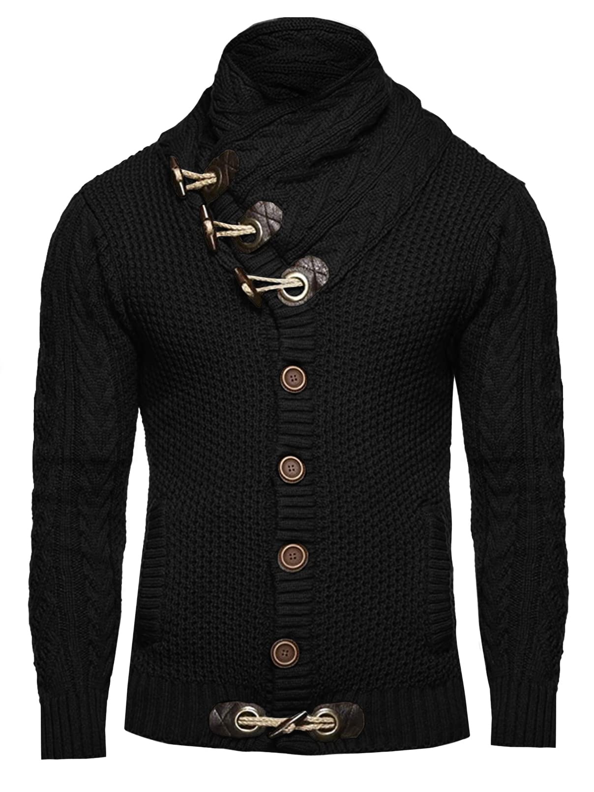 Men's Chunky Cable Knit Turtleneck Sweater Cardigan - Warm Winter Button Down Coat for Casual Fall & Winter Outfits - Perfect for Office, Dating, and Outdoor Activities