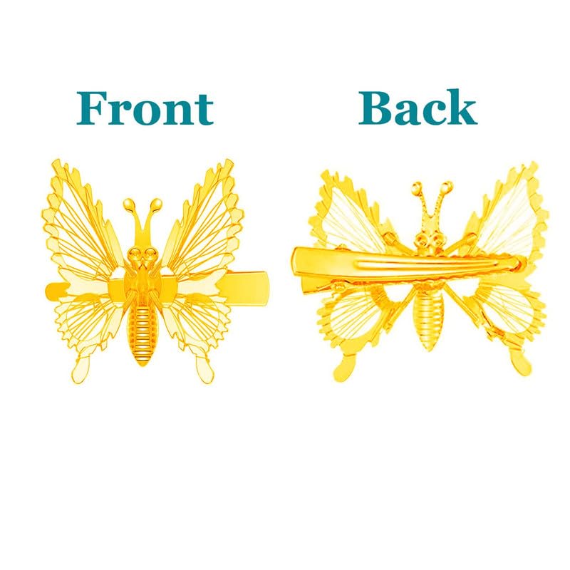 Staila 6 PCS 3D Gold Metal Butterfly Hair Clips - Moving Hair Barrettes for Women & Girls (Golden & Silver) | Cute Hair Accessories for Parties, Weddings & Everyday Style