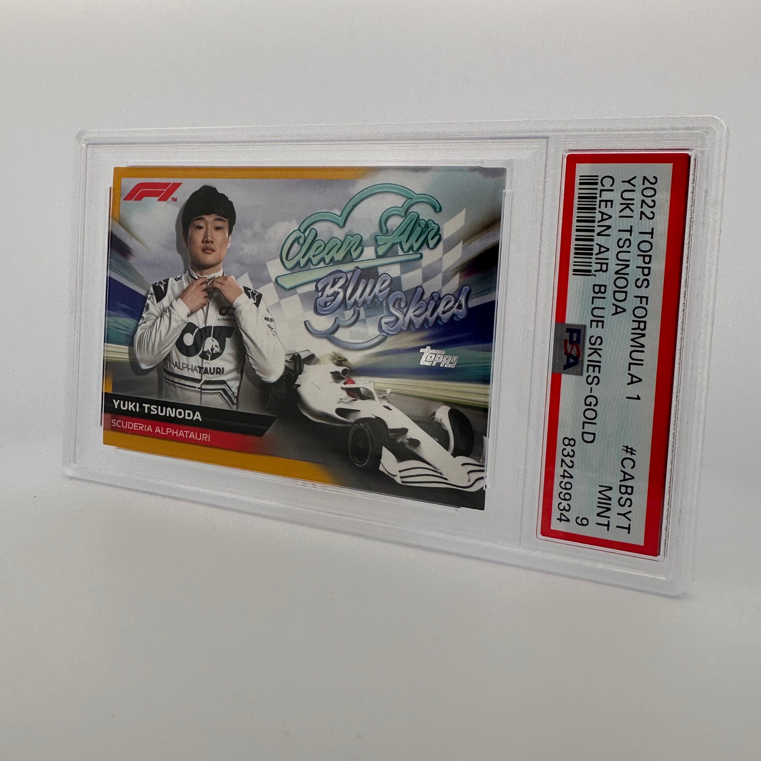 PSA 9 Yuki Tsunoda #CABSYT Clean Air Blue Skies Gold Parallel 23/50 - Rare F1 Racing Trading Card for Collectors & Investors - Perfect for Display, Trading, and Portfolio Diversification