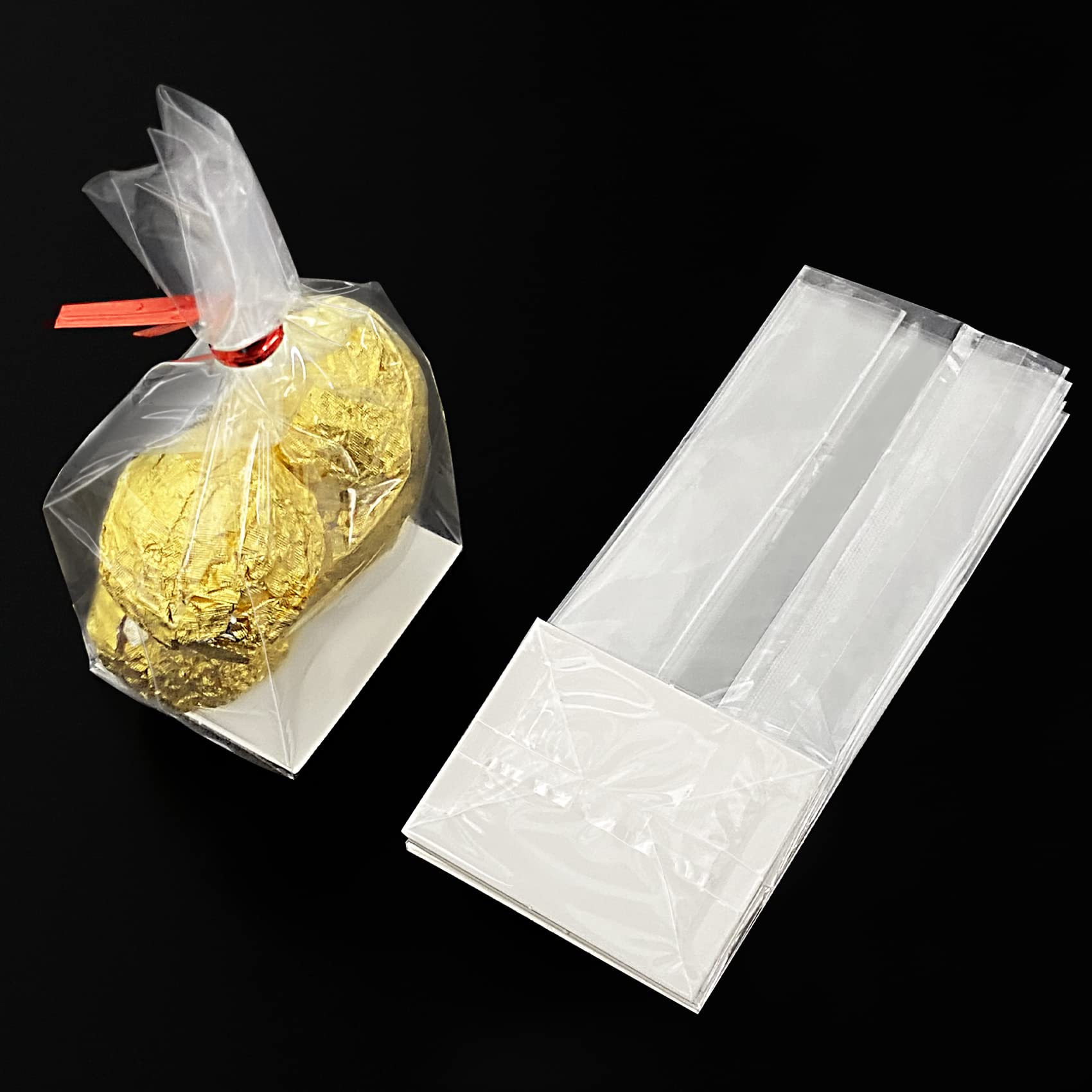 Morepack Gusseted Cellophane Bags 2x1.5x5 Inches - 50Pcs Flat Bottom Cookie Bags with Paper Insert for Biscotti, Cookies & Pastries - Perfect for Bakery, Gift Packaging & Party Favors