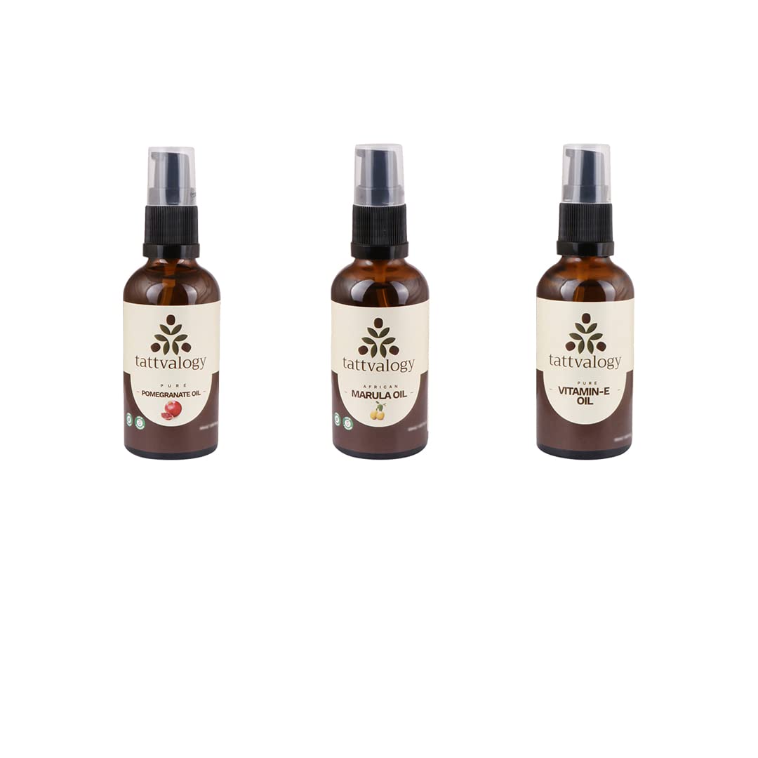 Tattvalogy Organic Face Oils Set for Dry Skin - Pomegranate, Marula & Vitamin E Oil Blend | Hydrating & Nourishing Facial Treatment | Perfect for Night Routine & Winter Skincare