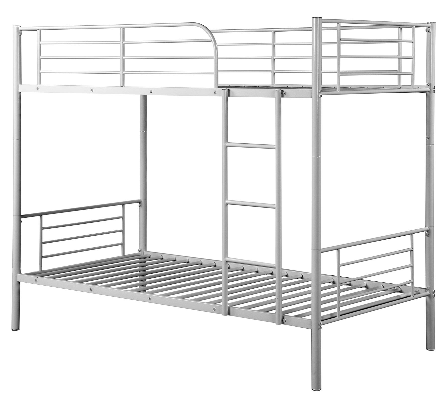 Danxee Heavy Duty Metal Twin Over Twin Bunk Bed Frame with Safety Guard Rails & Flat Ladder - Sturdy for Kids, Teens, Adults (Silver) | Perfect for Small Bedrooms, Dorm Rooms & Space-Saving Kids' Rooms