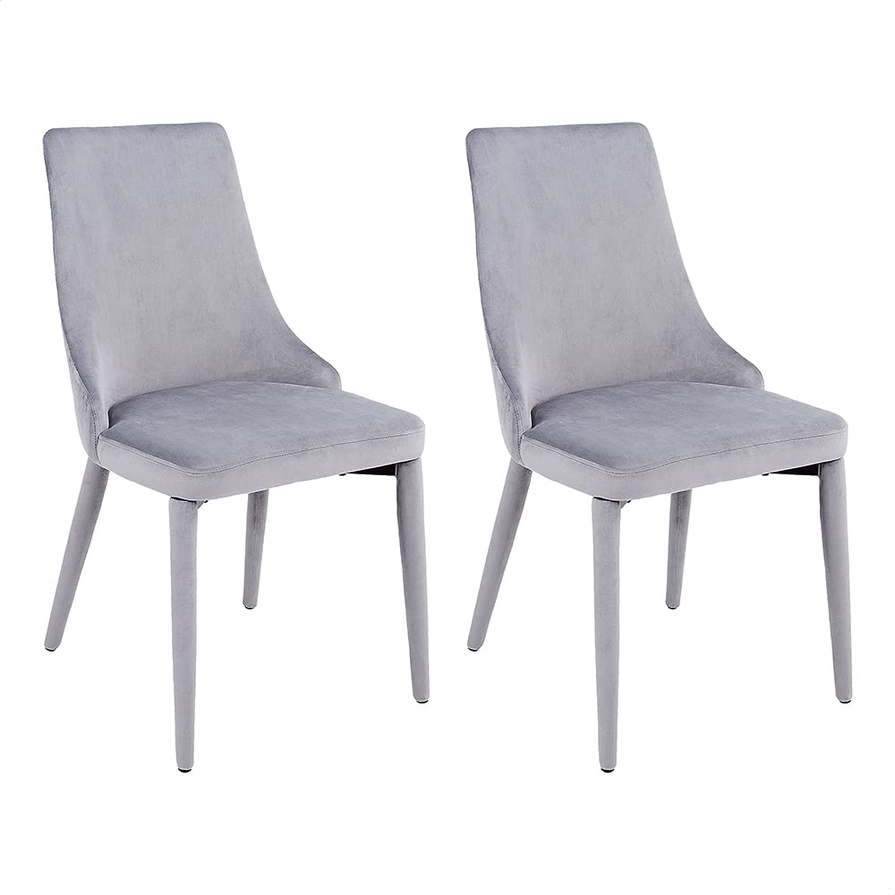 Mid Century Modern Dining Chairs Set of 2 - Gray Fabric Upholstered Side Chairs with Brown Metal Legs for Living Room & Kitchen | Comfortable Seating for Home, Office & Restaurant