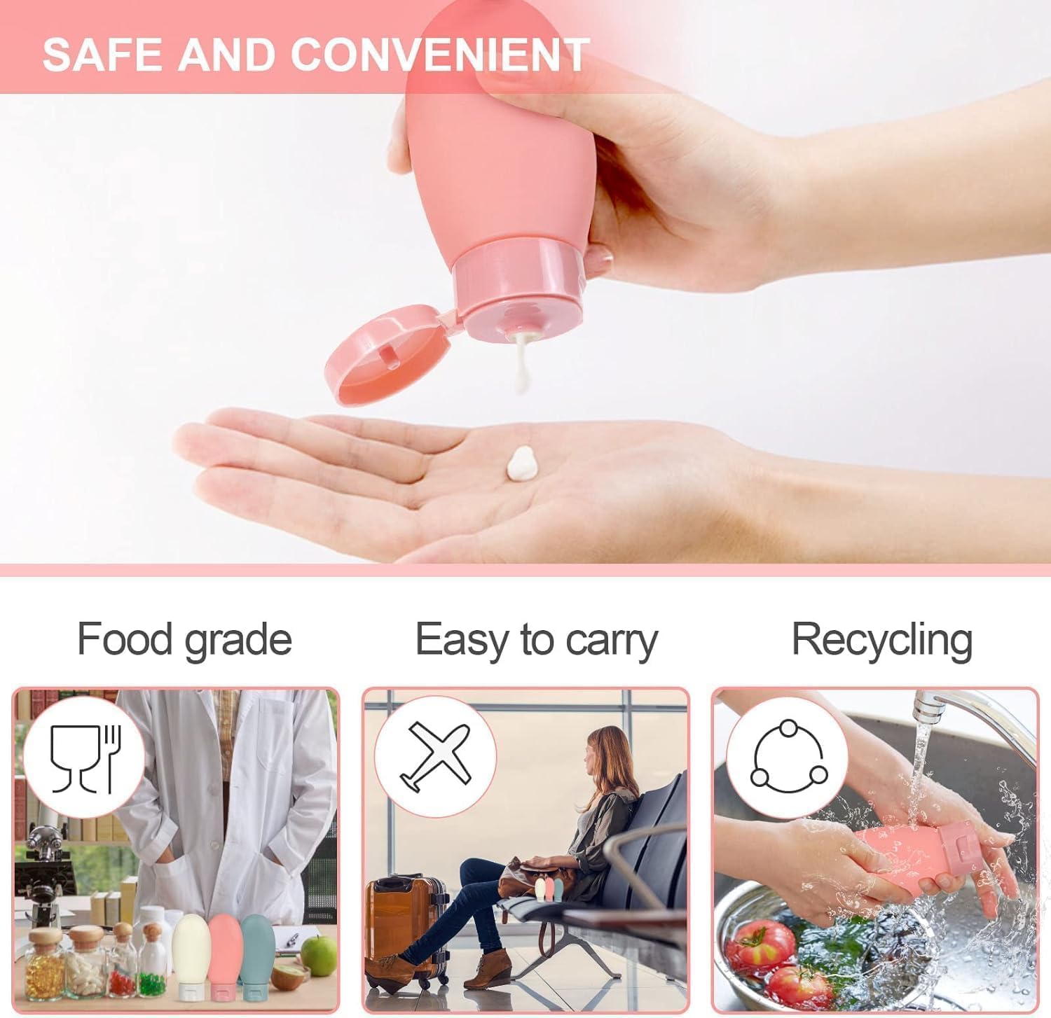 Unity Brand 60ml Leakproof Travel Bottles for Toiletries - 3 Pack Shampoo Containers Set | Perfect for Air Travel, Gym & Vacation Essentials