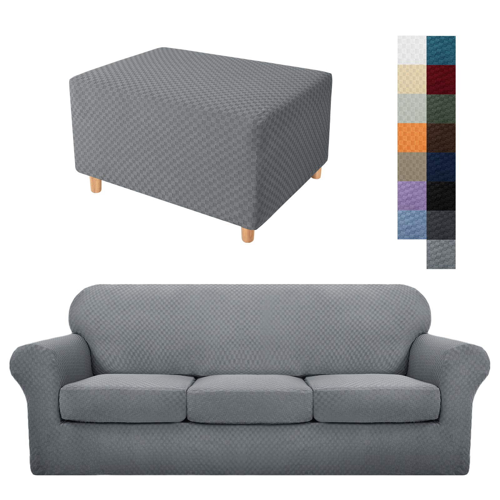 YEMYHOM 4-Piece Slipcover Set - Large Sofa Cover & Ottoman Cover in Light Gray | Perfect for Living Room Furniture Protection & Home Decor Upgrade