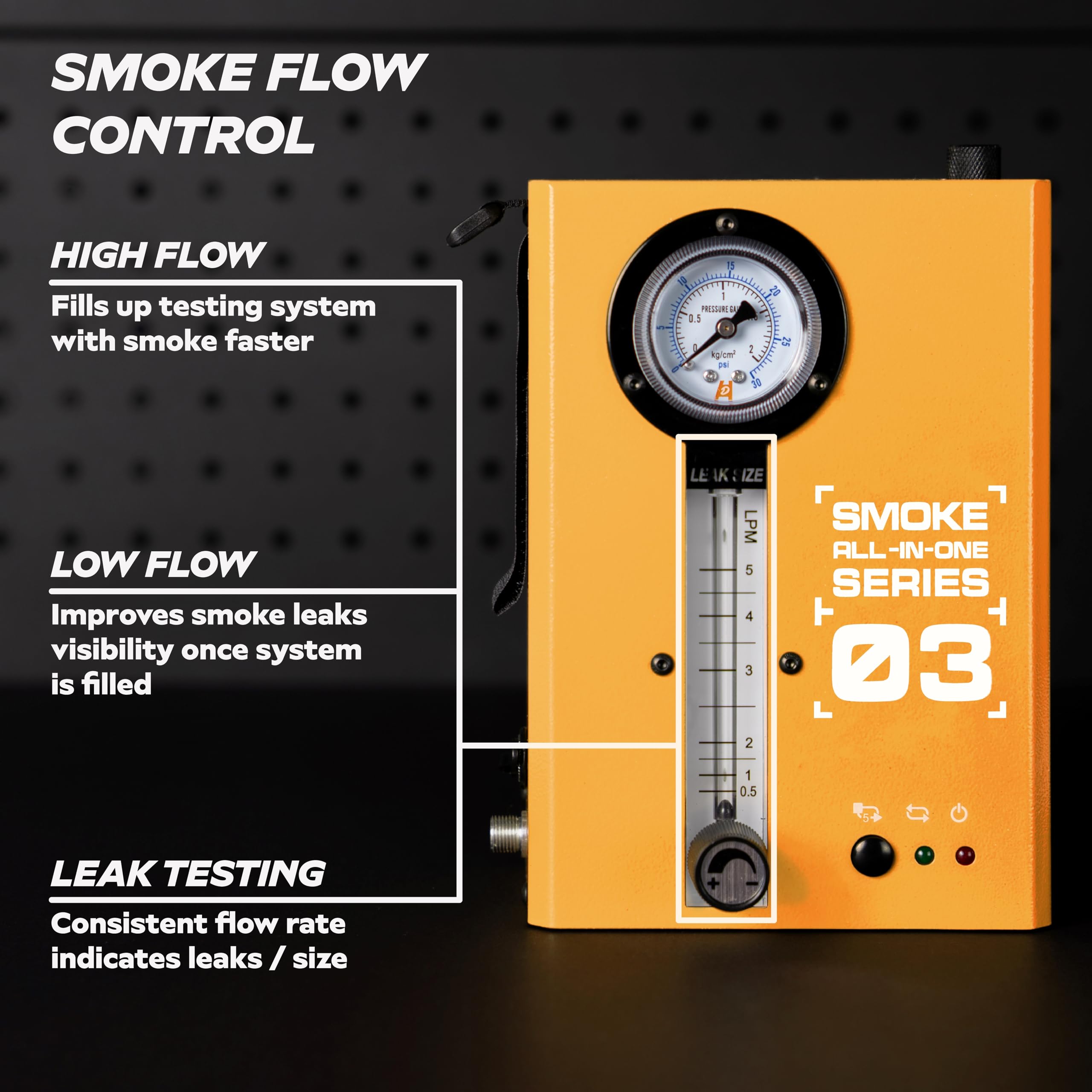 EVAP Smoke Machine Leak Detector Kit with Built-in Air Motor & Pressure Gauge - Model 03 Automotive Diagnostic Tool with Flow Meter & Smoke Fluid - Perfect for EV System Testing, Engine Leak Detection & Car Maintenance (Orange)