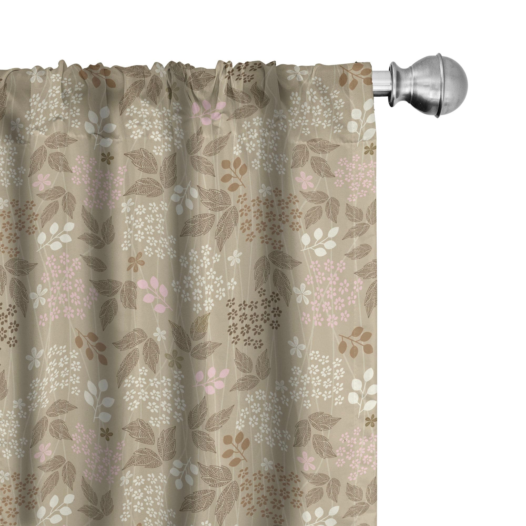 Ambesonne Floral Window Curtains - Vintage Daisy Leaf Silhouette Design, Lightweight 2-Panel Set with Rod Pocket (28x63 inches, Tan Pink Cream) for Living Room, Bedroom & Nursery Decor