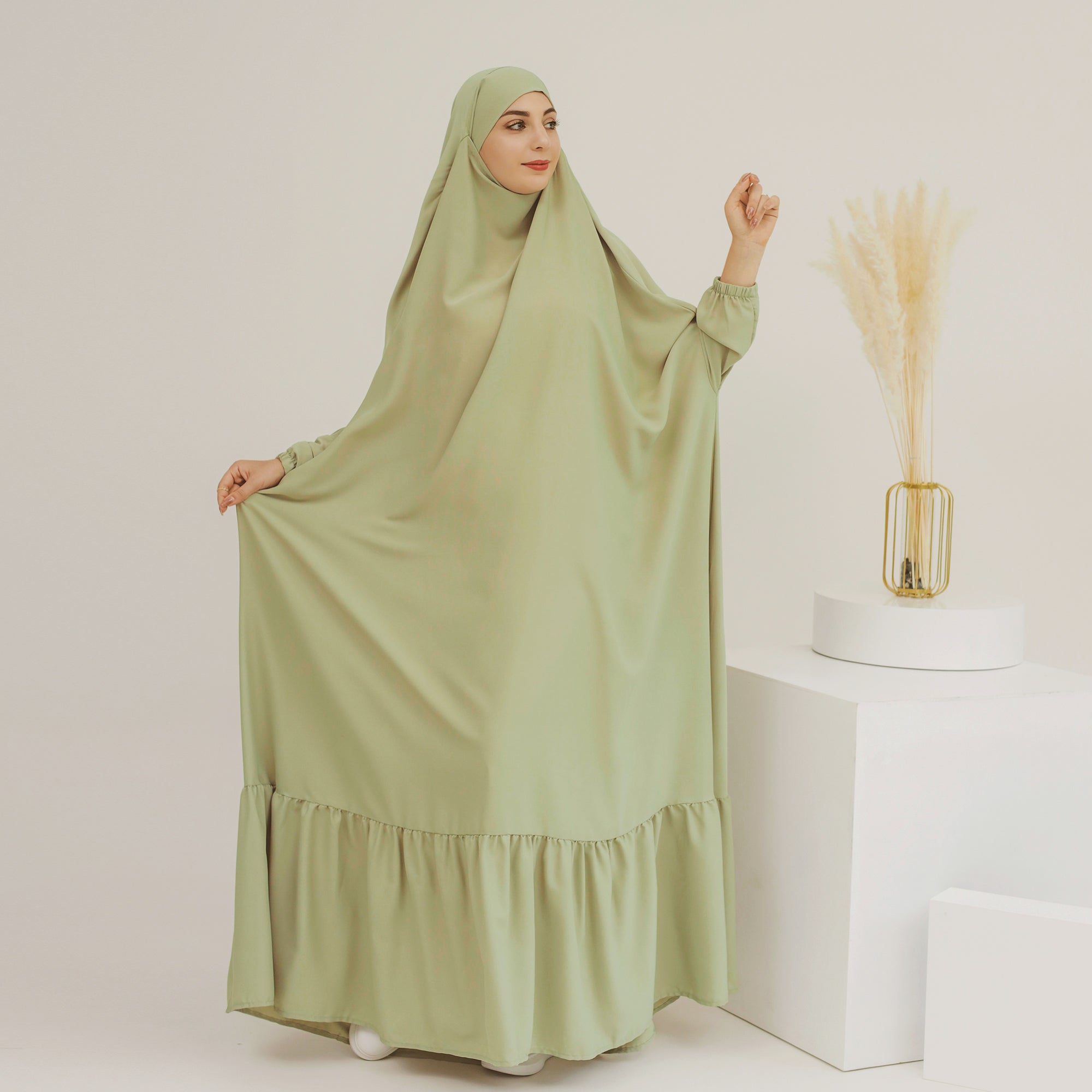 Anissa Jilbab Mint Green Muslim Prayer Scarf - Modest Hijab for Women, Perfect for Daily Wear, Prayer & Special Occasions