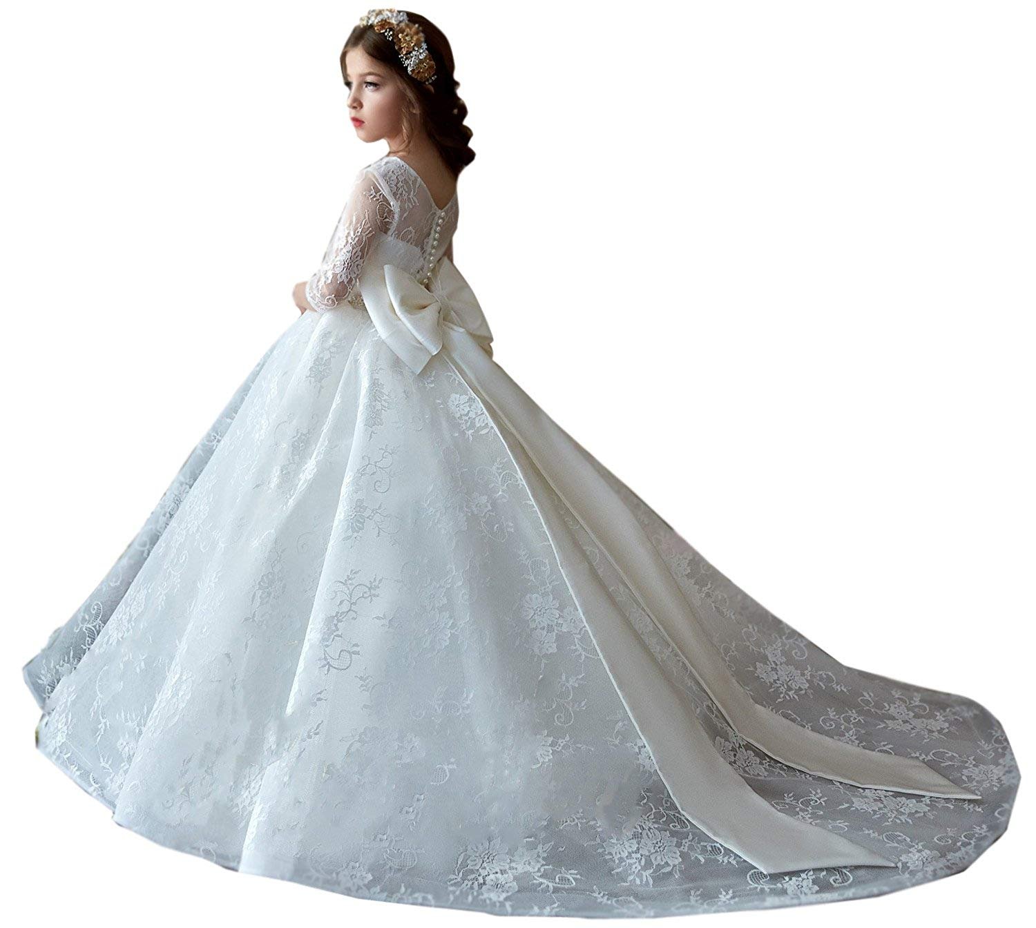 Elegant Long Sleeve Lace Flower Girl Dress for Weddings, Pageants & Formal Parties - Perfect for Little Girls' Special Occasions