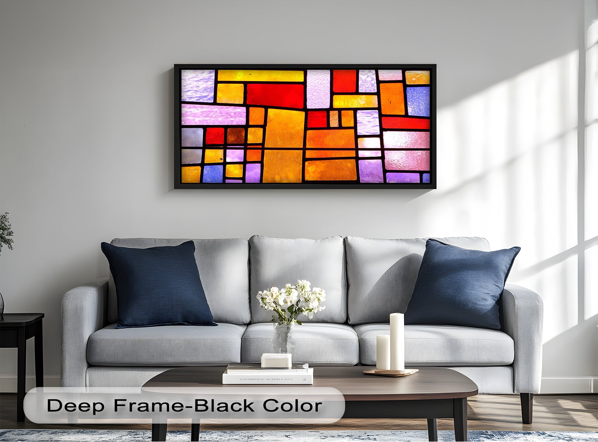 Abstract Color Block Stained Glass Wall Art - Handmade Oil Painting for Living Room, Bedroom & Office Decor