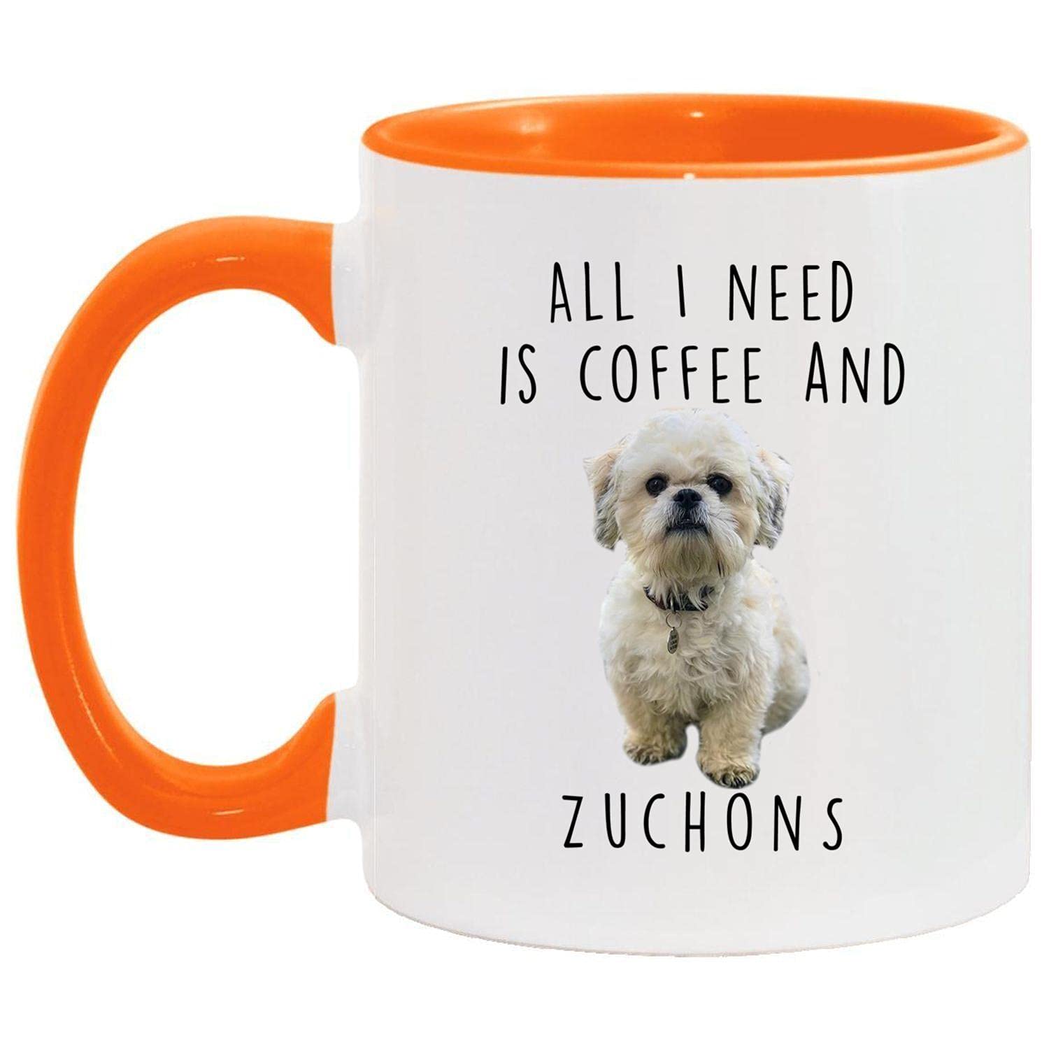 Funny Dog Mom Coffee Mug - 'I Love Coffee & Zuchon' 11oz Orange Accent Ceramic Cup - Perfect Christmas Gift 2022 for Dog Lovers & Pet Owners - Great for Home, Office or Gift Giving