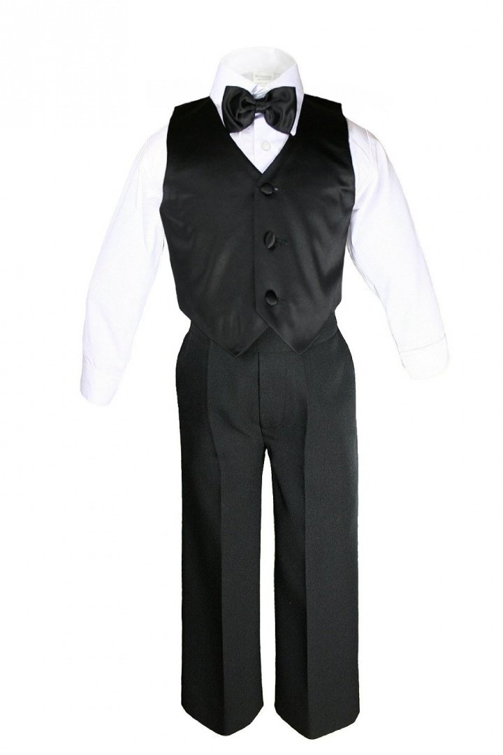 **Boys Black Formal Vest Suit Set with Shawl Lapel - Tuxedo for Newborn to Teen - Perfect for Weddings, Parties & Special Occasions**