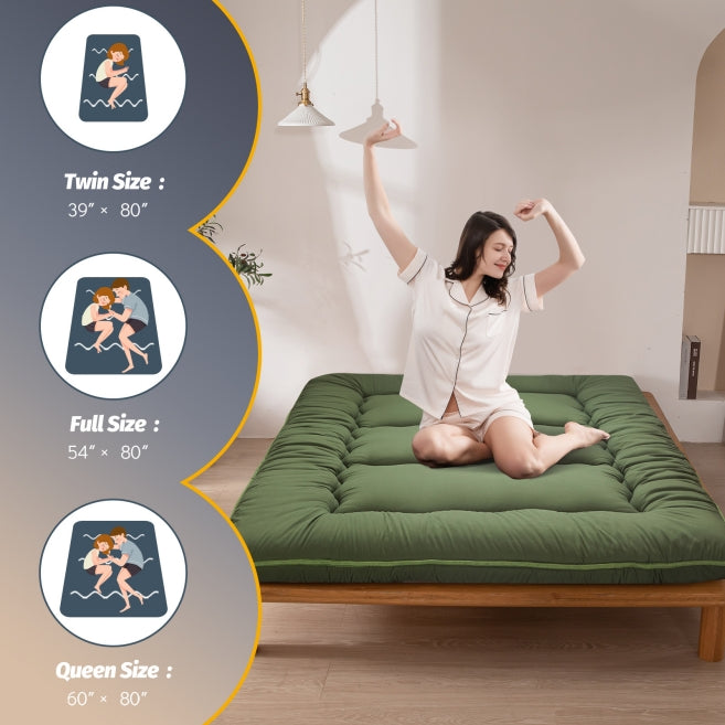 MAXYOYO 6 Extra Thick Japanese Classic Floor Futon Mattress - Green | Comfortable Tatami Sleeping Mat for Guest Room, Dorm, Camping & Meditation