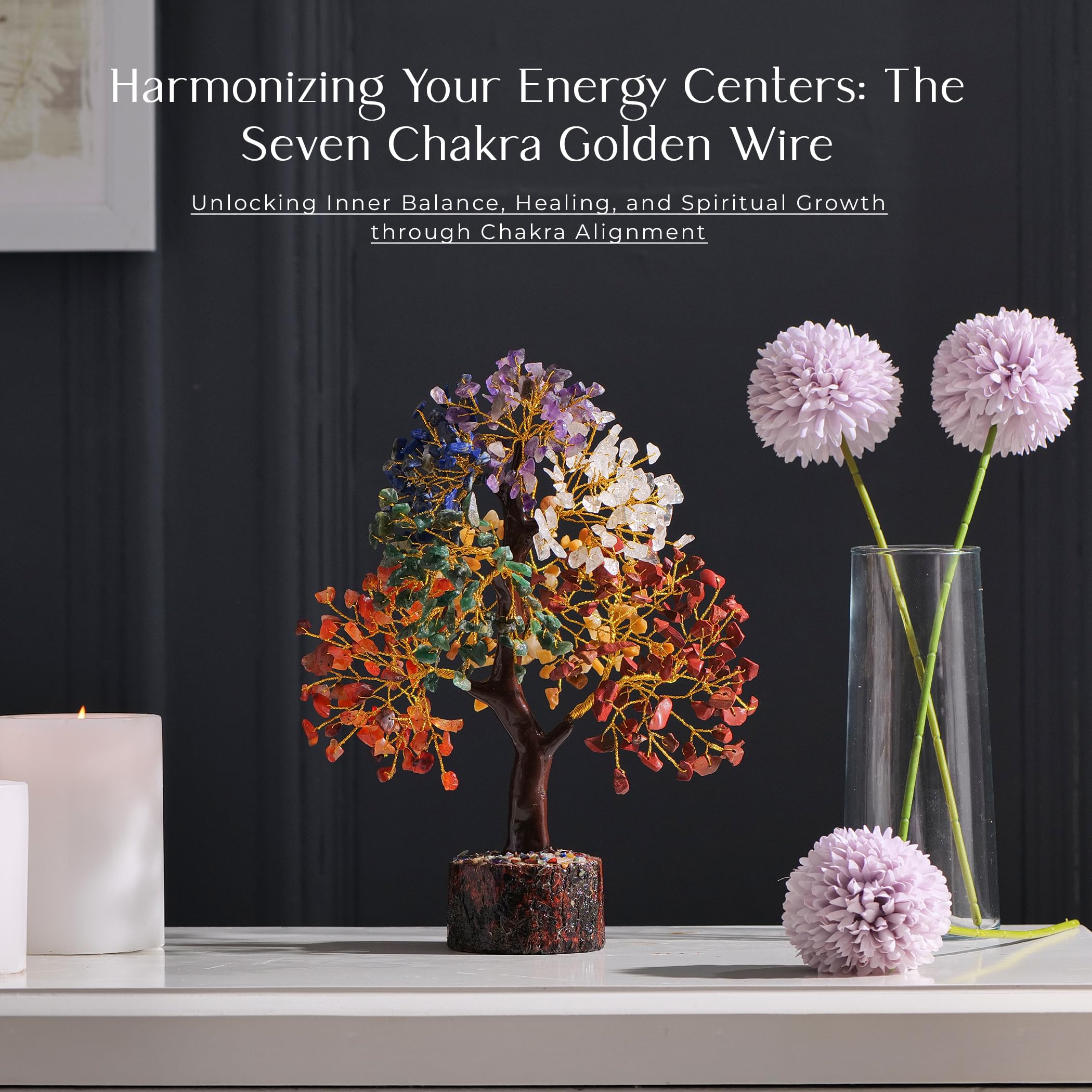 Abhisubya Seven Chakra Crystal Tree - Healing Gemstone Bonsai for Meditation & Feng Shui - Unique Birthday Gift for Women, Housewarming Present, Spiritual Home Decor - Perfect for Yoga Rooms, Office Desk & New Home Blessings