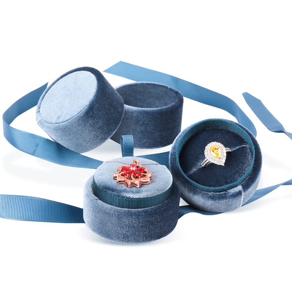 iSuperb 2-Piece Velvet Jewelry Gift Box Set - Ring, Pendant & Earring Storage Case with Ribbon - Elegant Display Organizer for Wedding, Engagement, Birthday, Christmas & Anniversary Gifts - Perfect for Bridal Showers, Proposals & Special Occasions