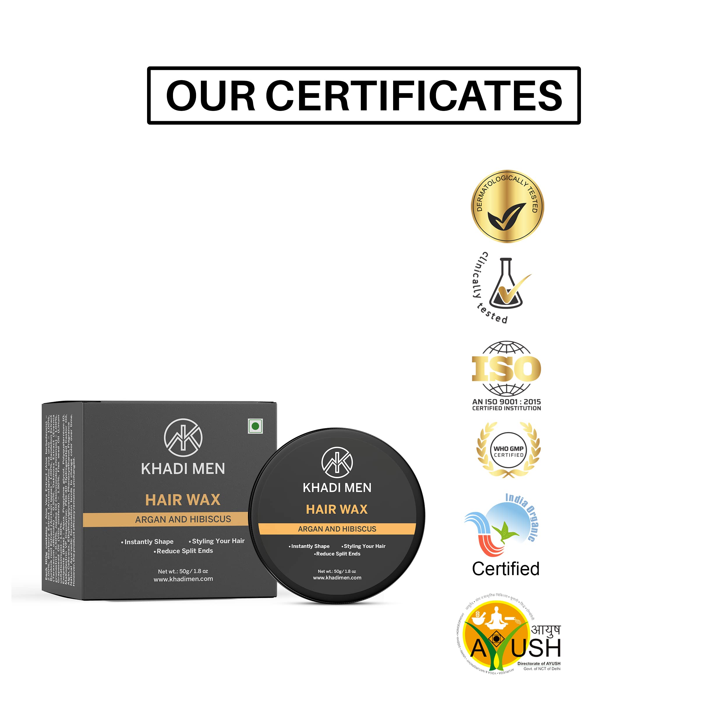 Khadi Men Stronghold Hair Wax for Styling & Volume | Natural Shine & Matte Finish | Easy Wash Off & Restylable | Paraben, Sulphate & Alcohol Free (50g) - Perfect for Daily Hairstyling & Special Occasions