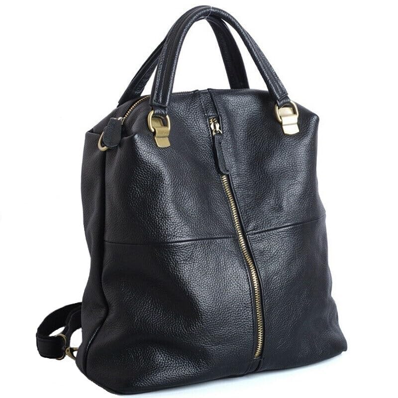 Genuine Cowhide Leather Backpack for Women - Stylish Shoulder Bag & Crossbody Purse - Black Leather Travel Bag for Work, School & Daily Commute