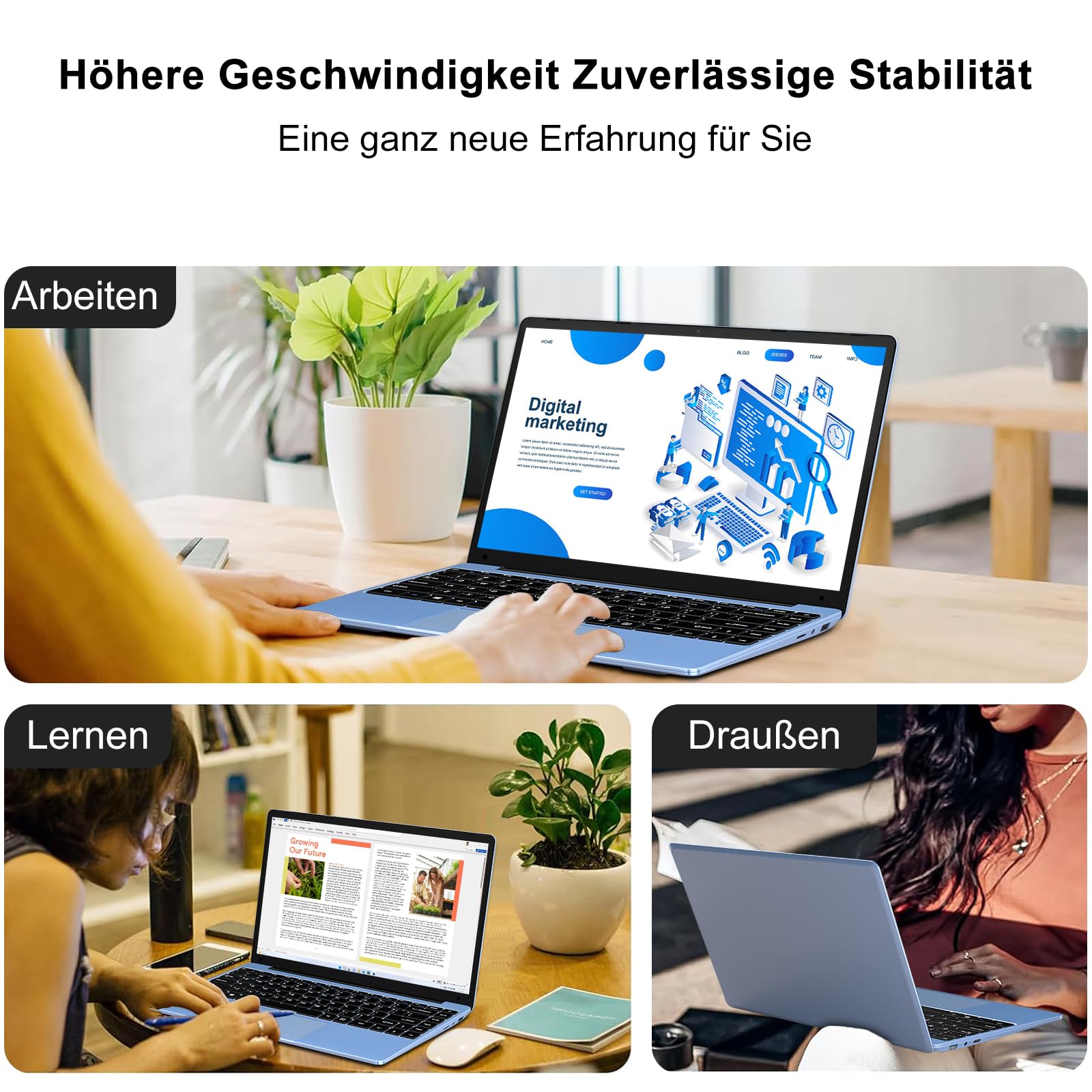 AOCWEI 14 Inch Laptop with Intel Celeron N4020 Processor (Up to 2.8GHz), Windows 11, 5G WiFi 6, 256GB SSD + Expandable 1TB Storage, 1920x1080 FHD Display, Bluetooth 4.2, Mini Multimedia Port - German Keyboard (Blue) | Perfect for Home Office, Online Learning & Business Travel