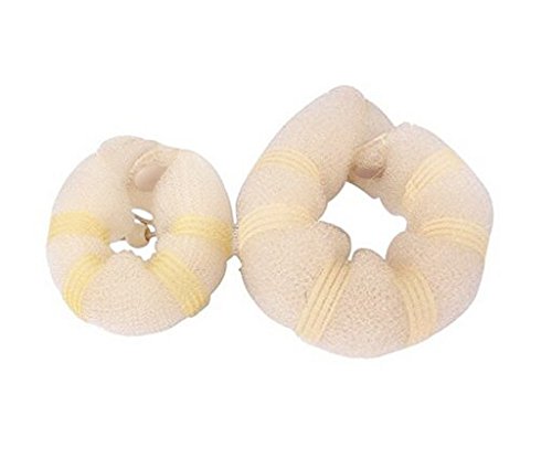 2-Pack Beige Magic Hair Donut Bun Maker Set for Women - Large & Small Hair Ring Styler, Updo Scrunchie, Chignon Hairpiece (Perfect for Parties, Weddings & Everyday Hairstyles)