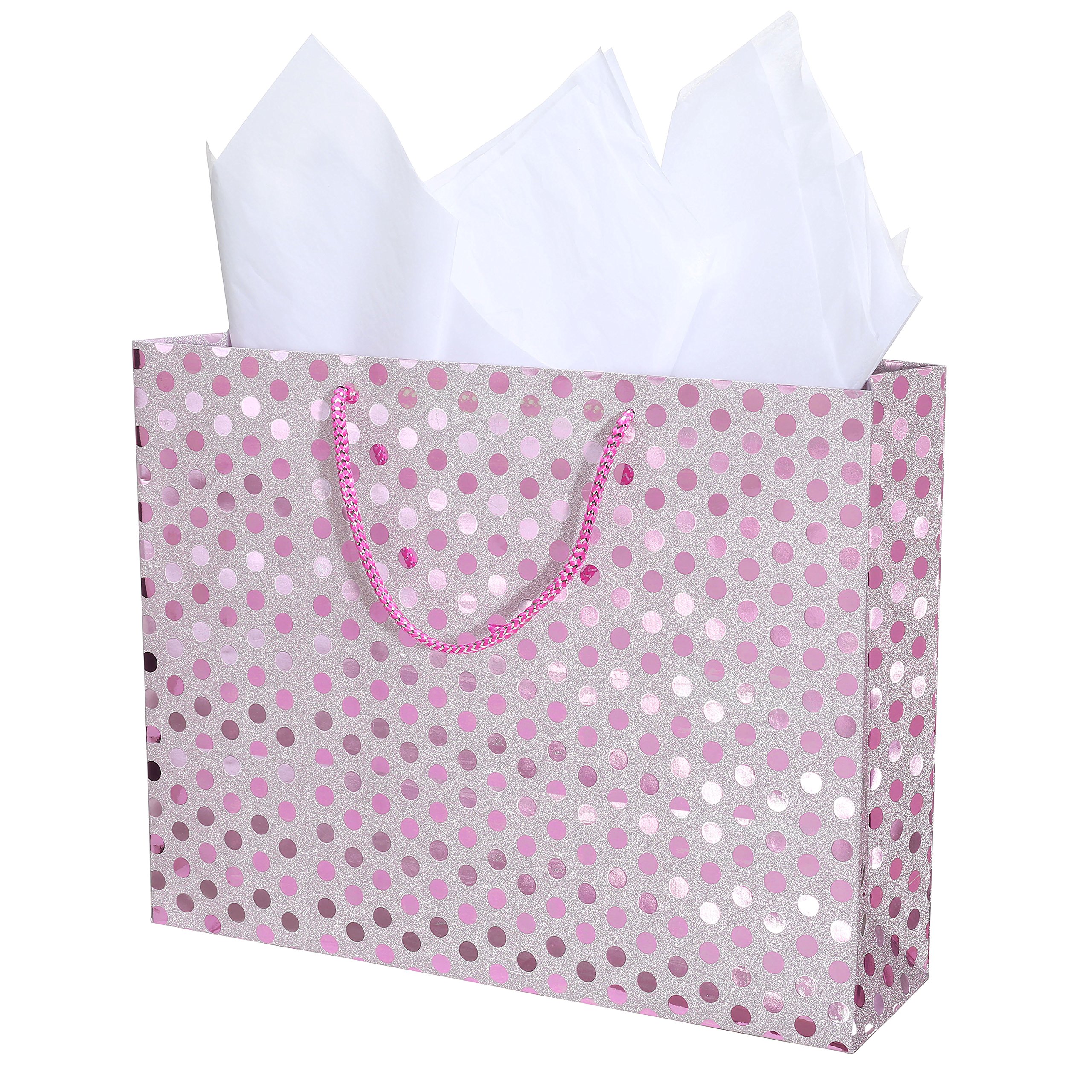 15 X 12 Inch Glitter Polka Dot Gift Bags - Set of 3 Decorative Party Favor Bags for Birthdays, Weddings & Holidays | Perfect for Gift Wrapping, Party Decorations & Special Occasions