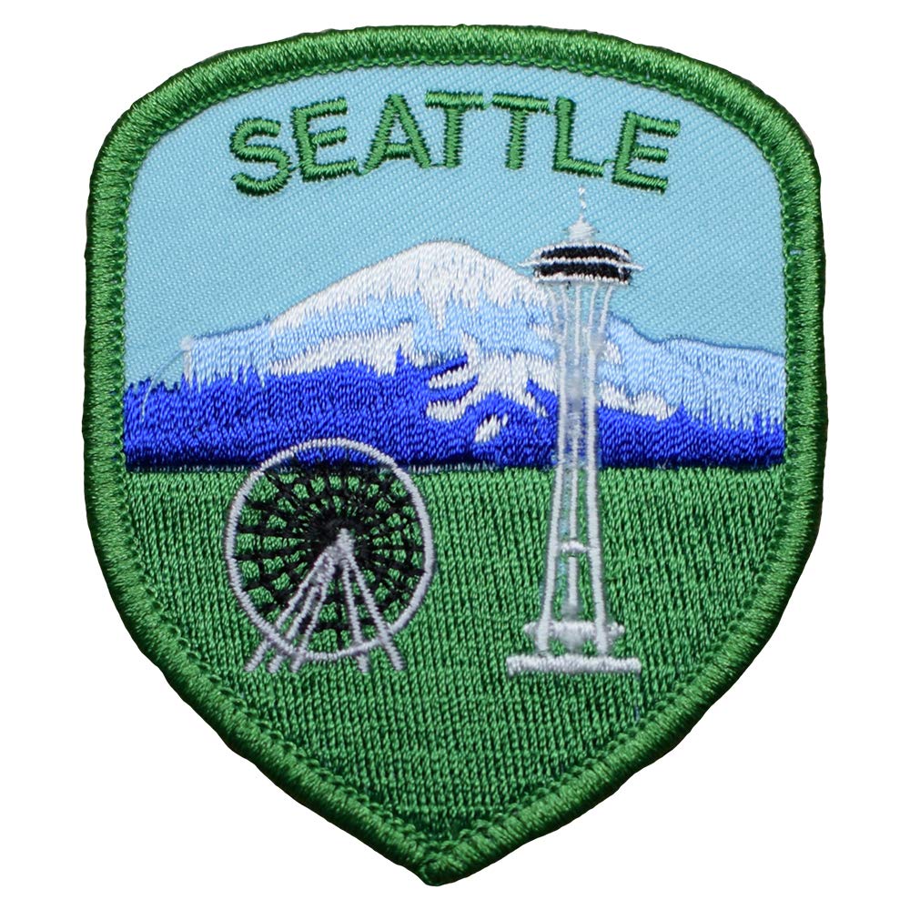 Seattle Patch Set - Mount Rainier, Ferris Wheel & Space Needle Iron-On Embroidered Appliques for Jackets, Bags & Hats | Pacific Northwest Souvenirs & Gifts