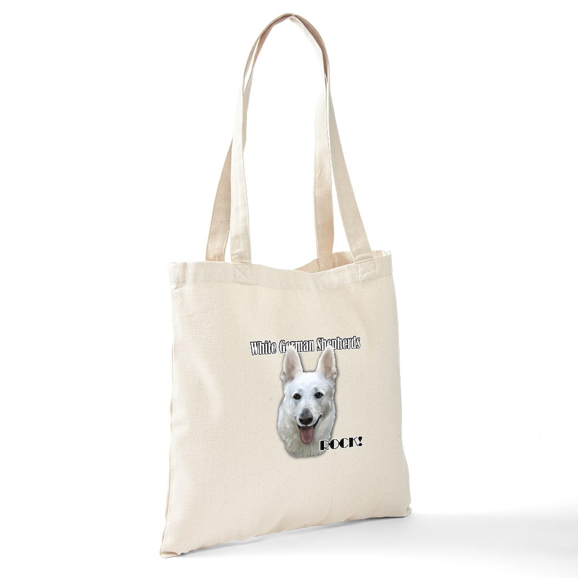 White German Shepherds Rock Tote Bag - Natural Canvas Reusable Shopping Bag for Groceries, Beach & Work | Eco-Friendly Cotton Tote with Dog Lover Design