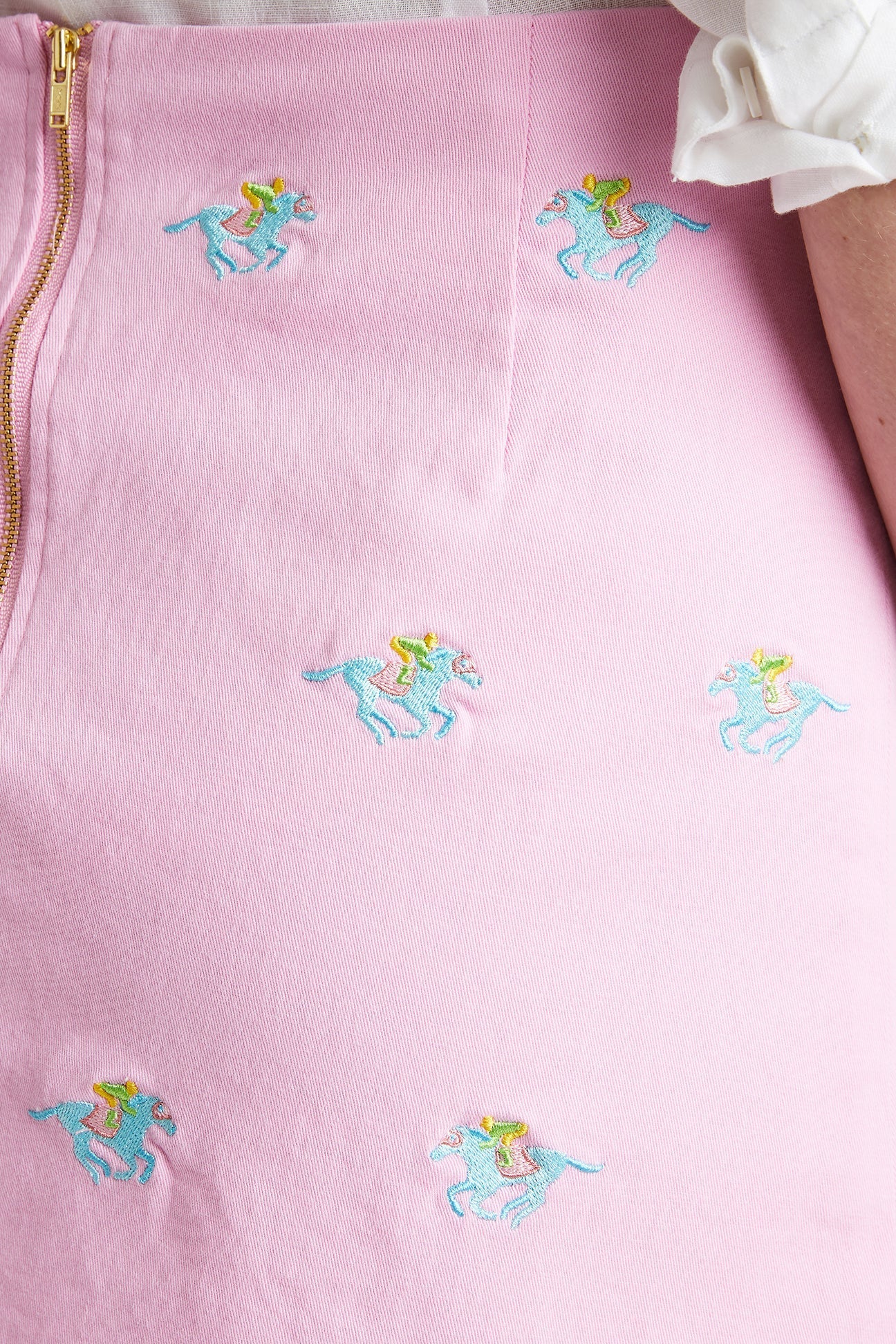 Stylish Ali Stretch Twill Skirt in Pink with Pastel Racing Horse Print - Perfect for Casual Outings, Office Wear & Spring Fashion
