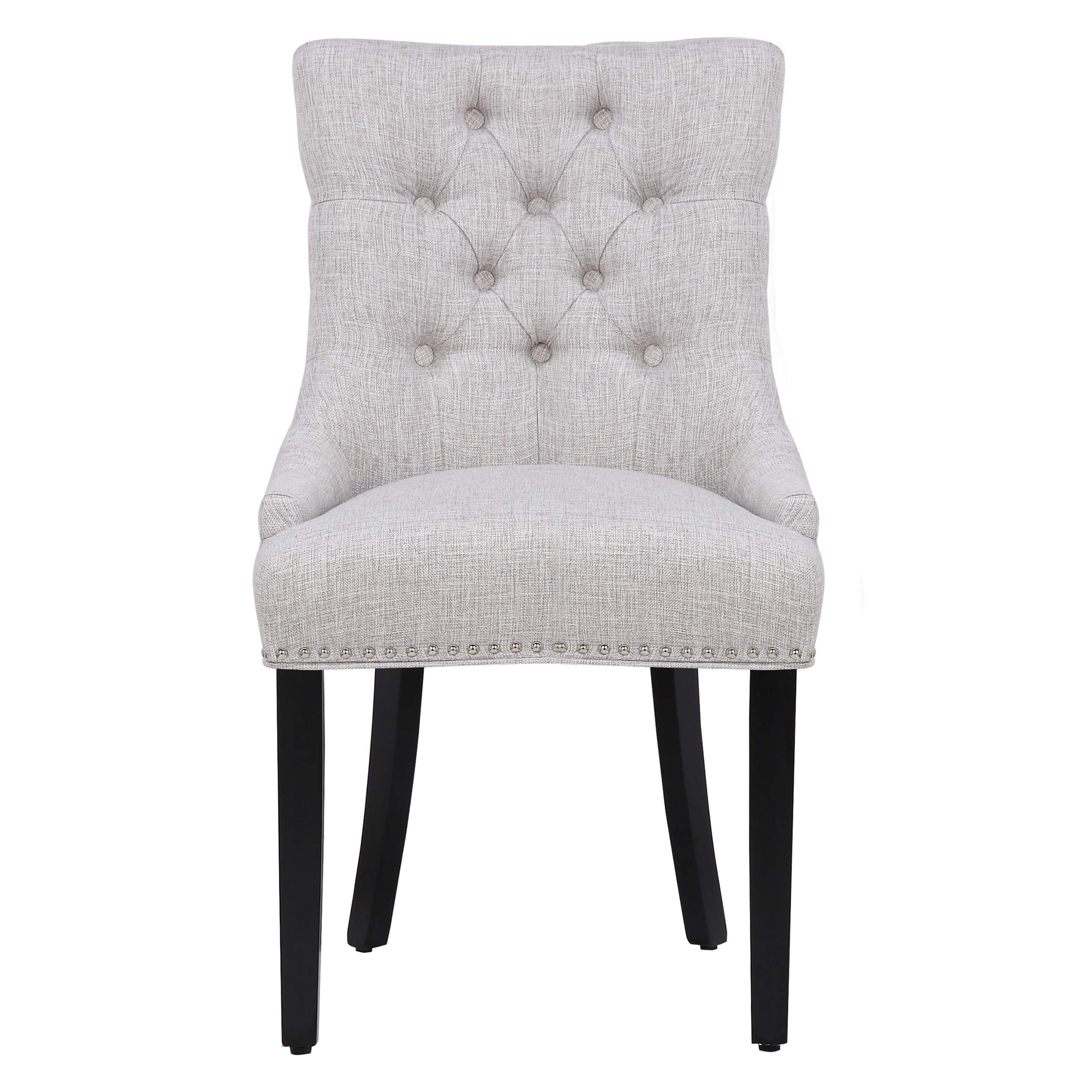 WestinTrends Hayes Upholstered Dining Chairs Set of 2 - Modern Wingback Button Tufted Kitchen & Dining Room Chairs with Solid Wood Legs, Linen Fabric in Light Gray - Perfect for Farmhouse, Contemporary & Small Space Dining Areas