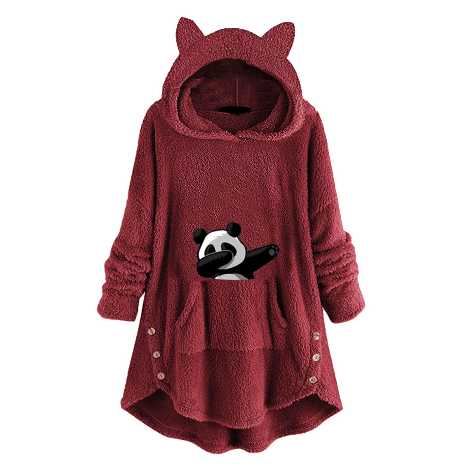 Women's Cute Cat Ear Hoodie - Long Sleeve Fleece Pullover with Button Pockets | Cozy Winter Wear, Casual Outfit, Kawaii Fashion, Gift for Cat Lovers