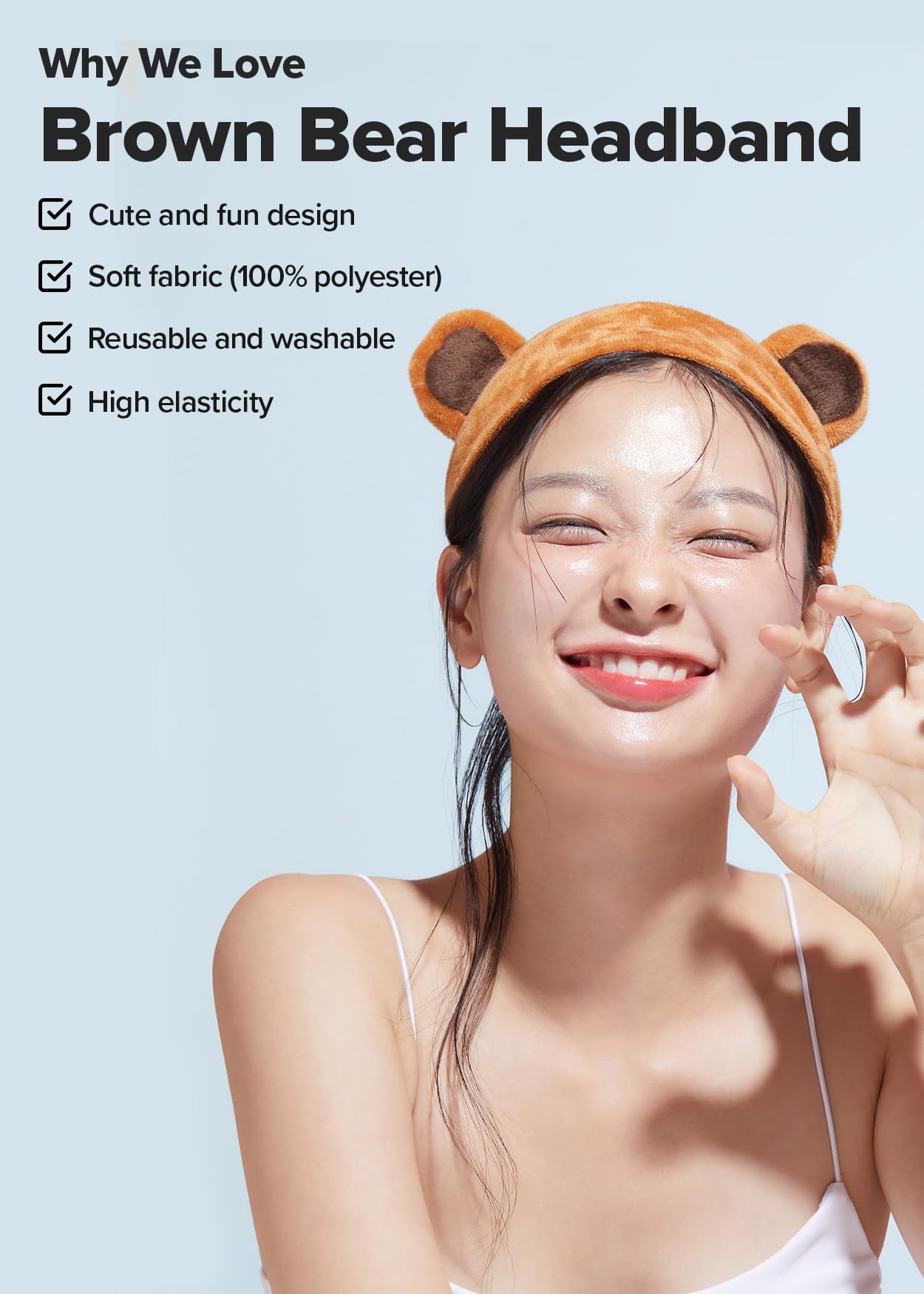 I DEW CARE Mini Scoops + Face Wash Headband Set - Brown Bear Design, 1 Count Skincare Bundle for Gentle Exfoliation & Cleansing | Perfect for Travel & At-Home Spa Days