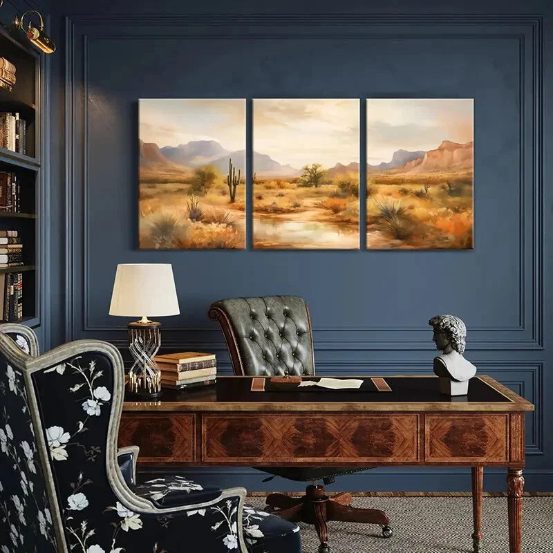 3-Piece Desert Cactus Plant and Mountain Range Wall Art Set - Framed Canvas 50x70cm - High Quality Print - 100% Australian Made - Ready to Hang - Perfect for Living Room, Bedroom or Office Decor