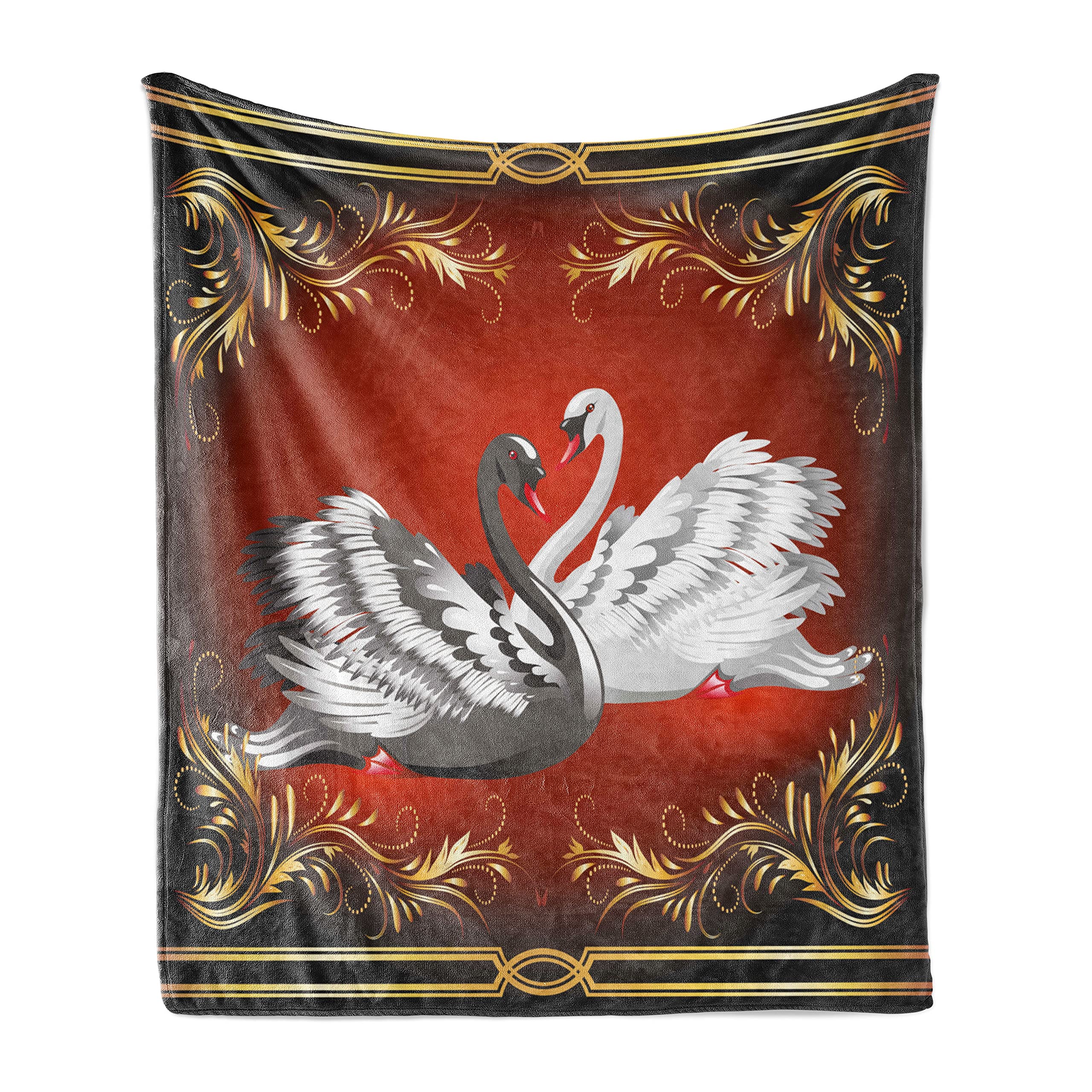 Ambesonne Black and White Swan Couple Flannel Fleece Throw Blanket - 70