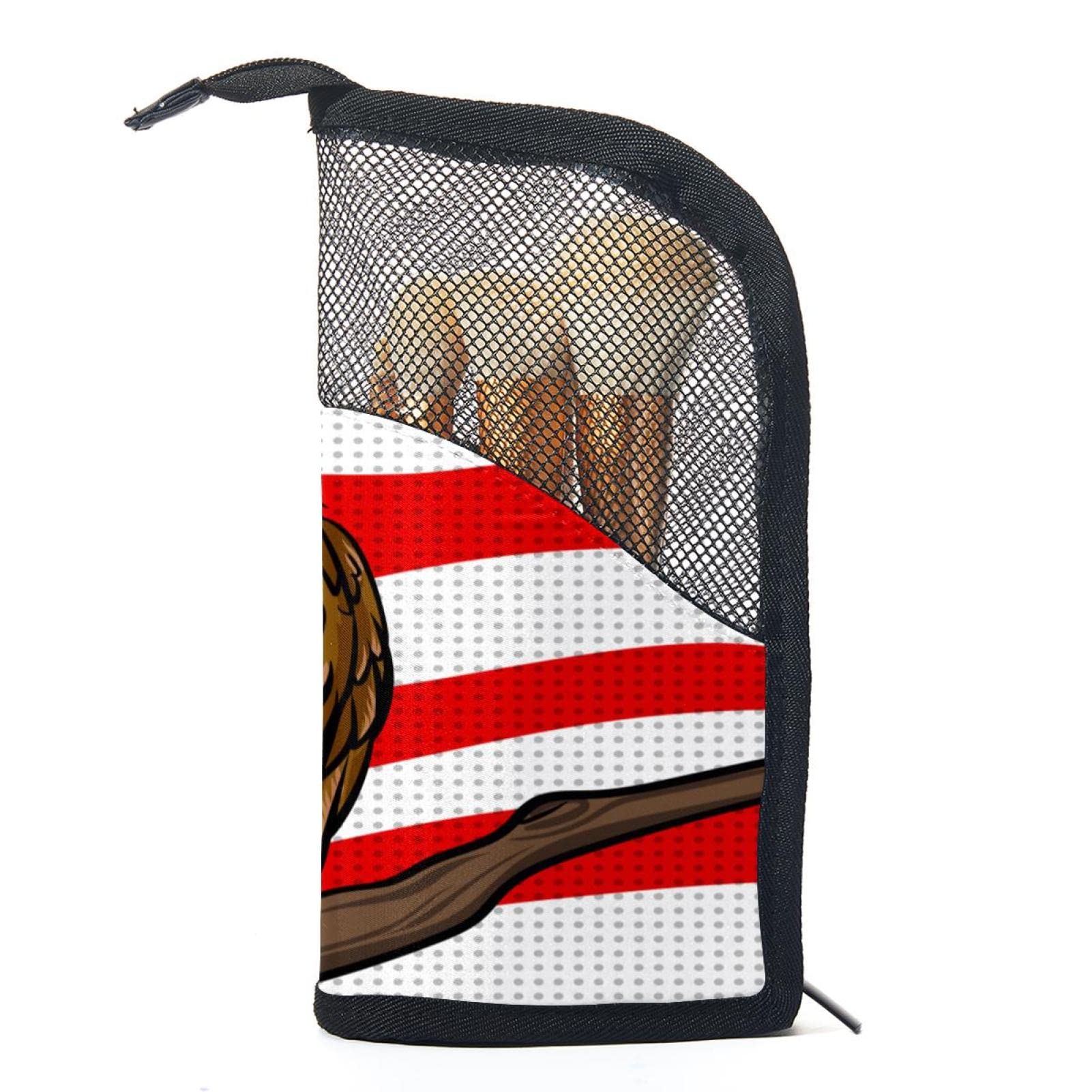 American Flag Makeup Brush Organizer Bag with 12 Brushes - Portable Travel Cosmetic Brush Holder Case with Eagle Design - Perfect for Makeup Artists, Travel & Home Vanity Organization