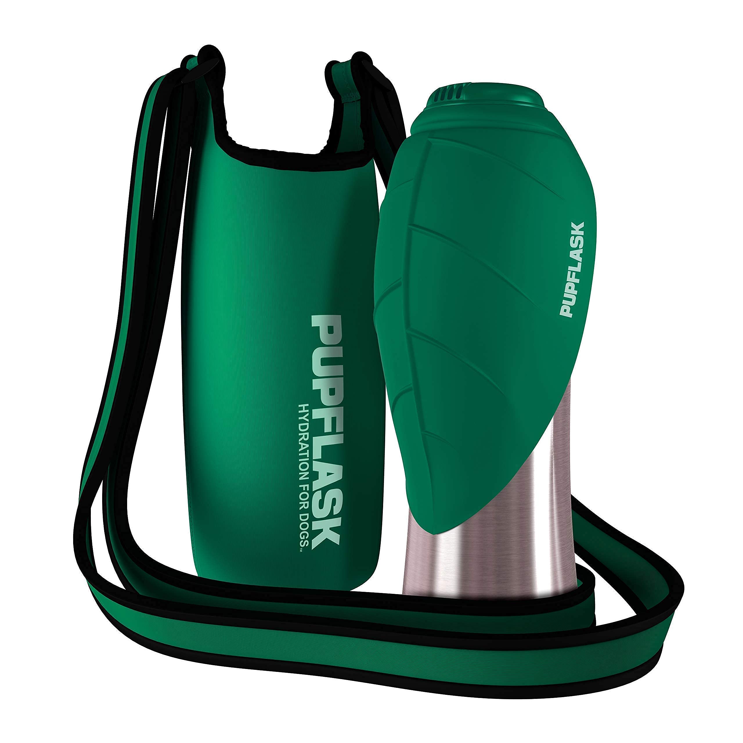 Tuff Pupper 40oz Dog Water Bottle Holder with PupFlask - Portable Pet Water Bottle for Hiking, Walking & Outdoor Adventures (Green)