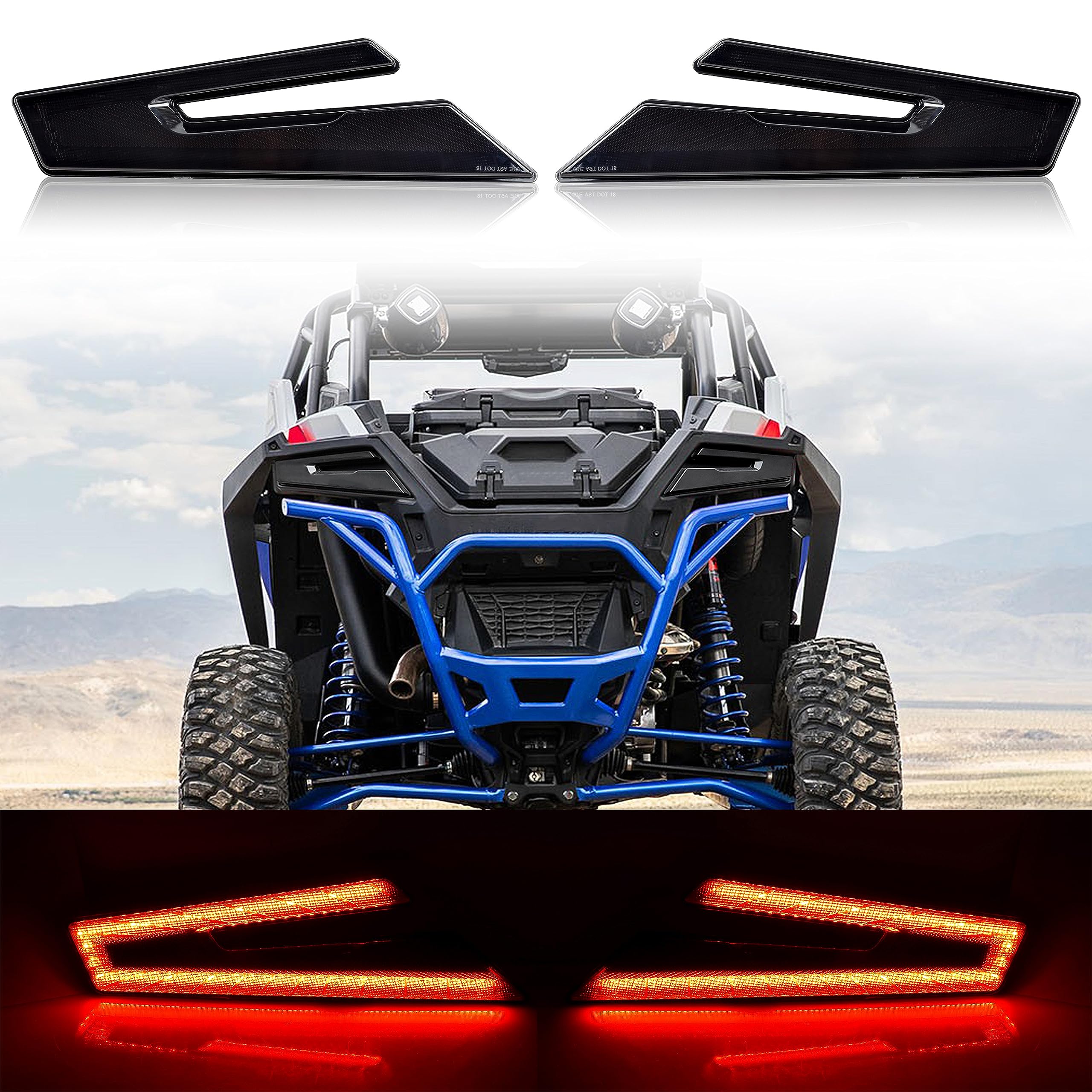 SAUTVS RZR PRO LED Tail Lights - Smoked Black Rear Lamps for Polaris RZR PRO XP/XP4 (2020-2025), RZR PRO S/S4, PRO R, TURBO R/R4 (2022-2025) - Direct Replacement for #2415177 & 2415178 - Perfect for Off-Road Adventures & Night Riding