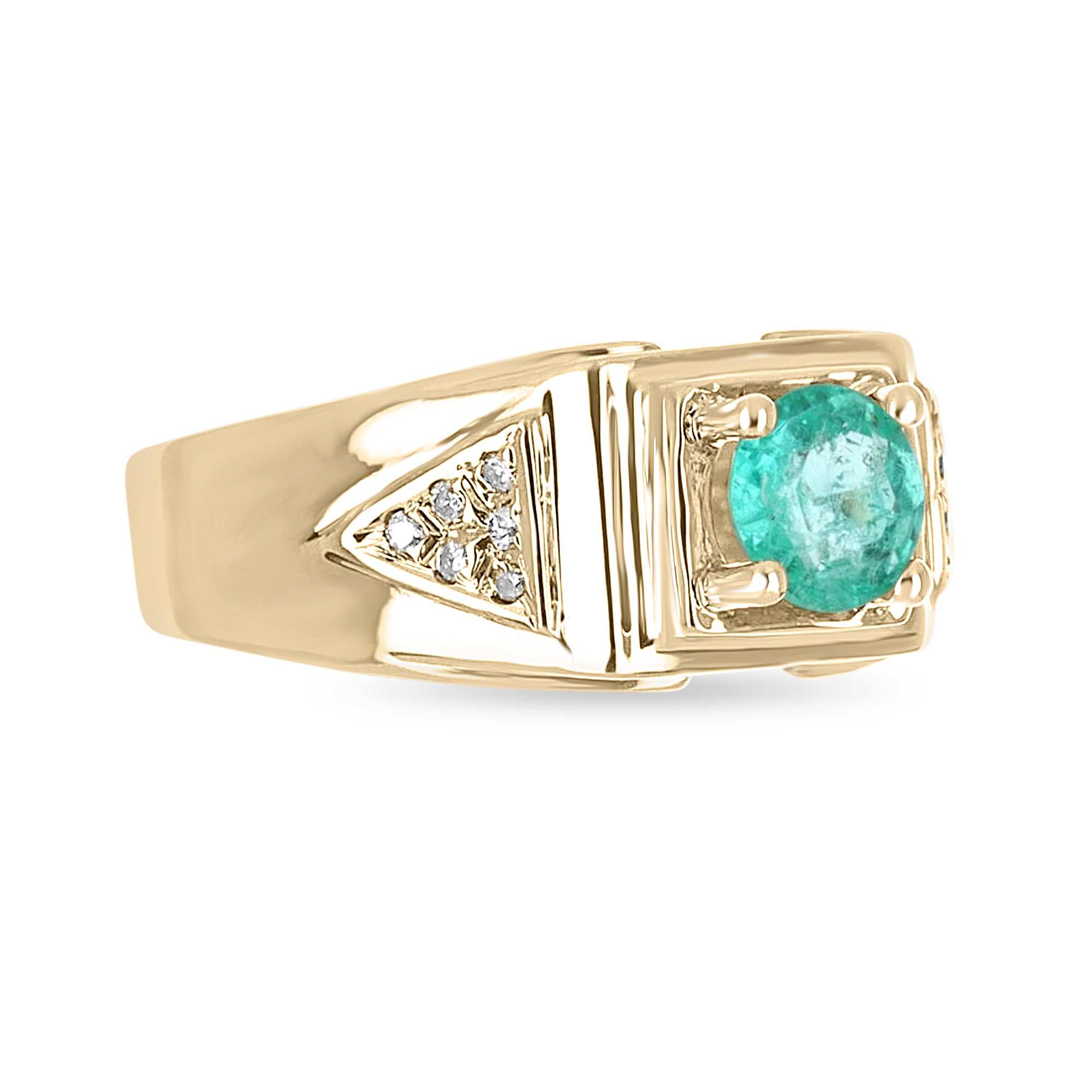0.60tcw Round Colombian Emerald & Diamond Signet Men's Ring in 18K Gold - Elegant Jewelry for Weddings, Anniversaries & Gifts