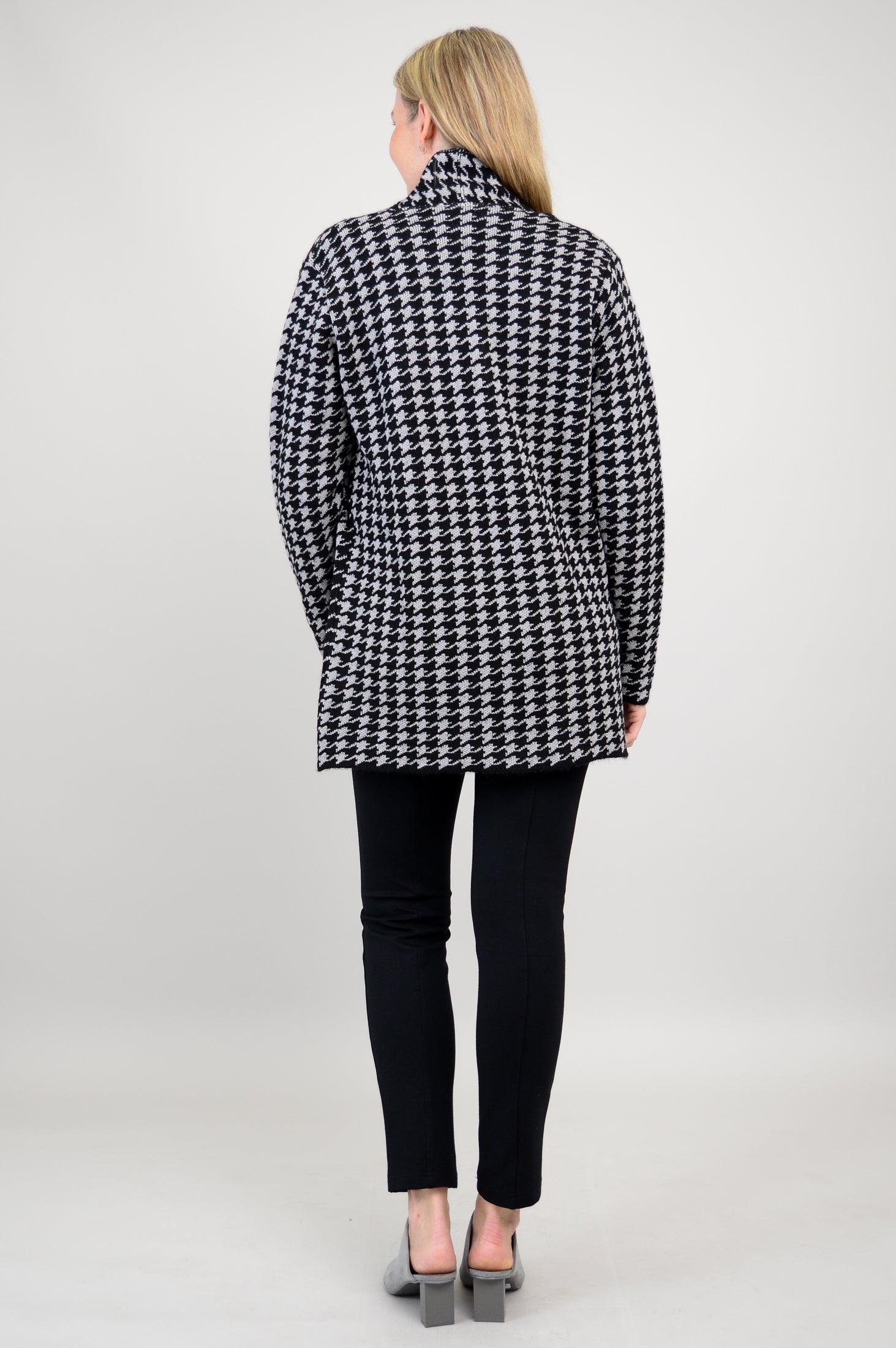 Dakota Cardigan Women's Houndstooth Pattern Cotton Wool Blend Knit Sweater for Fall & Winter - Cozy Office Wear & Casual Outfits
