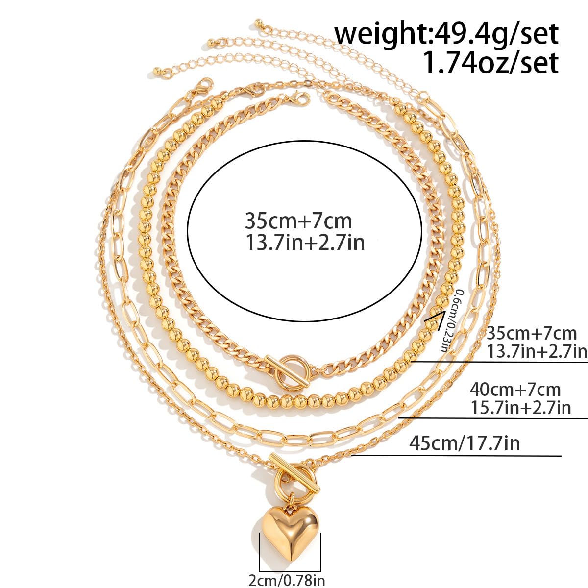 4pcs Layered Gold Necklaces for Women - Chunky Herringbone & Paperclip Chain Necklace Set with Retro Coin Medallion Pendant | Trendy Jewelry Gift for Teen Girls, Mothers Day & Everyday Wear