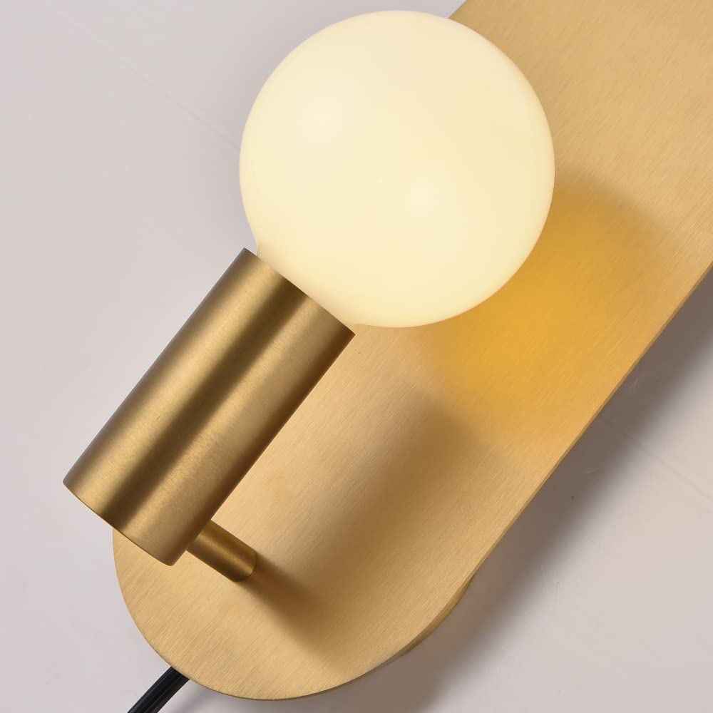 Gold Plug in Wall Sconce Set of 2 - Modern Brushed Stainless Steel Wall Lighting with On/Off Switch - Bedroom, Living Room & Bathroom Wall Mount Light Fixture for Home Decor and Ambient Lighting