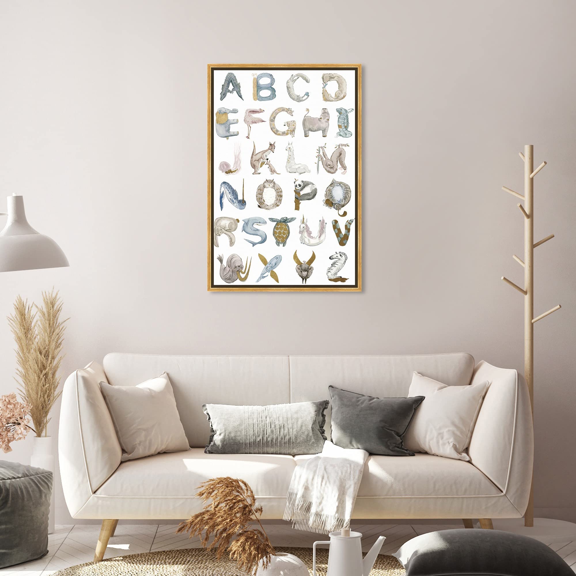 Wild Life Alphabet Gold Framed Canvas Prints - Baby Animals Wall Art by Oliver Gal Artist Co | Perfect for Nursery, Kids Room & Home Decor