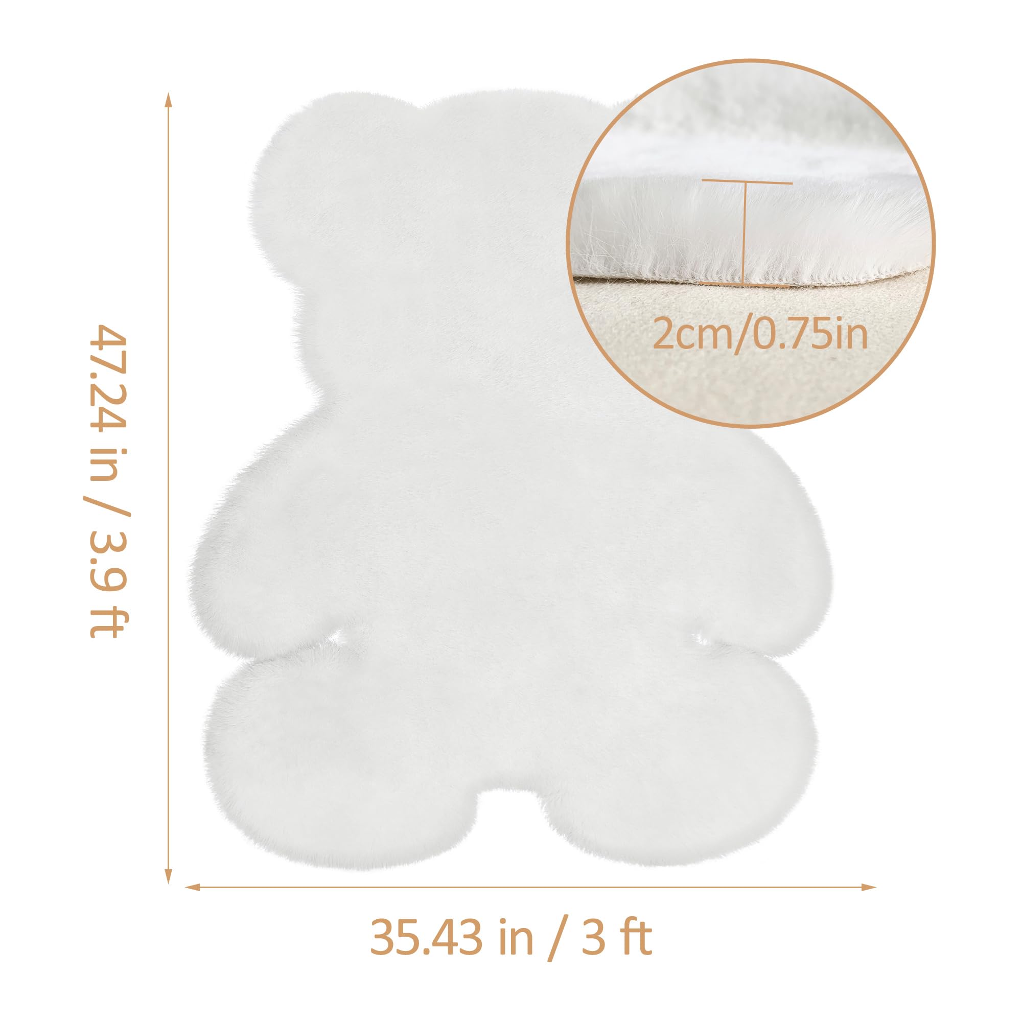 3x3.9ft White Small Bear Shaggy Rug - Ultra Soft Fluffy Faux Sheepskin Fur Area Rug for Nursery, Kids Room & Girls Bedroom Decor | Cozy Plush Carpet for Living Room, Home Aesthetic & Play Areas | Perfect for Floor Seating, Photo Backdrops & Cozy Spaces