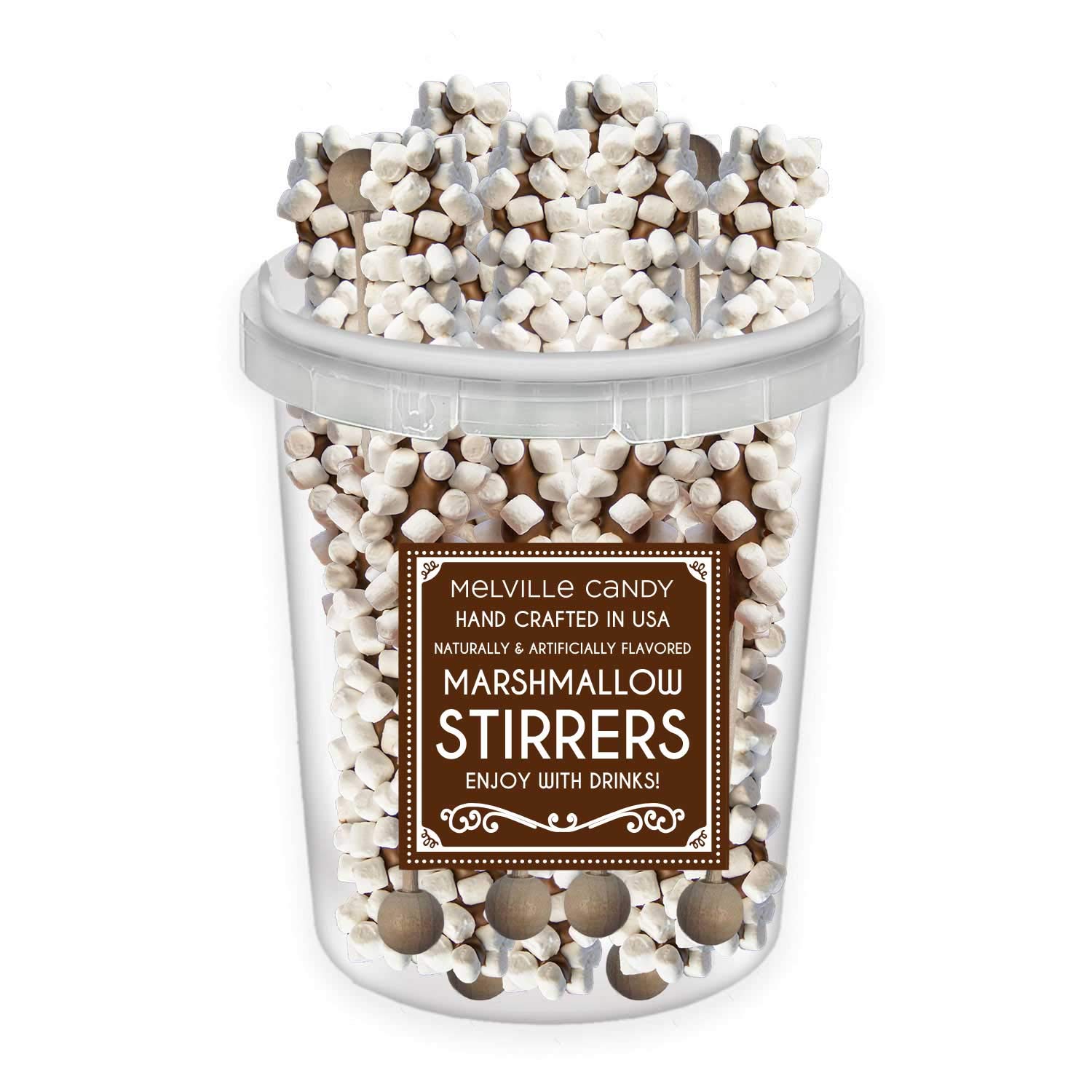 Premium Milk Chocolate Coated Stirrer Sticks with Mini Marshmallows - 30 Count Bulk Bucket for Hot Cocoa, Coffee & Dessert Decorations