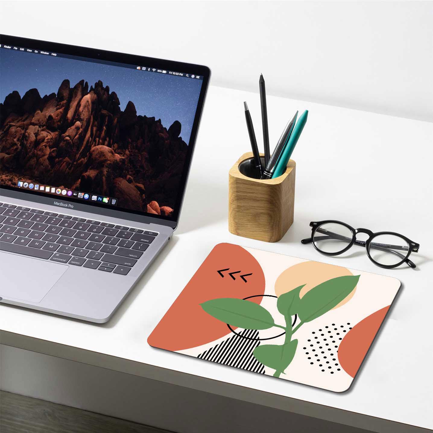 Modern Abstract Nature Geometry Art Mouse Pad - Non-Slip Rubber Base Waterproof Square Mouse Mat for Office & Laptop (9.5x7.9 Inch) - Perfect for Work, Gaming & Home Computer Use