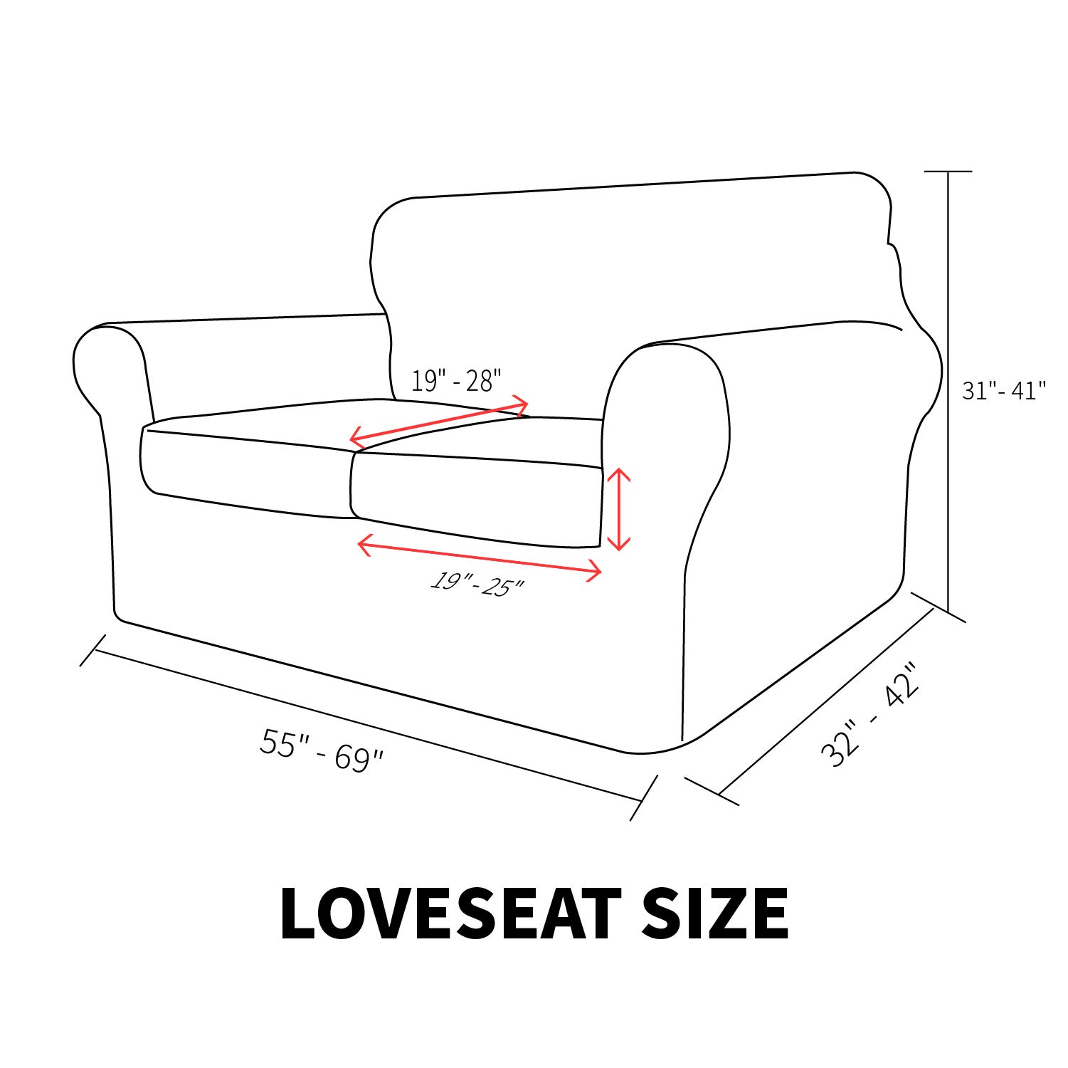 MAXIJIN 3-Piece Stretch Sofa Slipcover - Pet Proof Furniture Protector for 2-Cushion Loveseat, Non-Slip Spandex Fabric, Washable & Durable (Black) - Perfect for Living Room, Apartment & Pet Owners