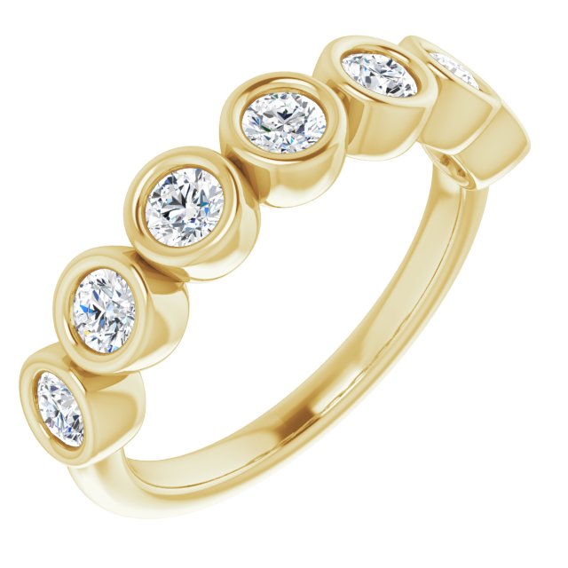 0.70 Carat Bezel Set Round Diamond Wedding Band - 7 Stone Anniversary Ring for Women - Perfect for Bridal, Engagement, Anniversary & Special Occasions