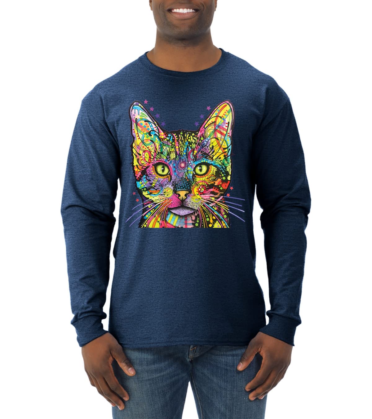 Dean Russo Art Colorful Cat Long Sleeve Shirt for Cat Lovers - Perfect Gift for Cat Moms & Dads, Animal Enthusiasts - Great for Casual Wear, Gifts & Cat-Themed Events