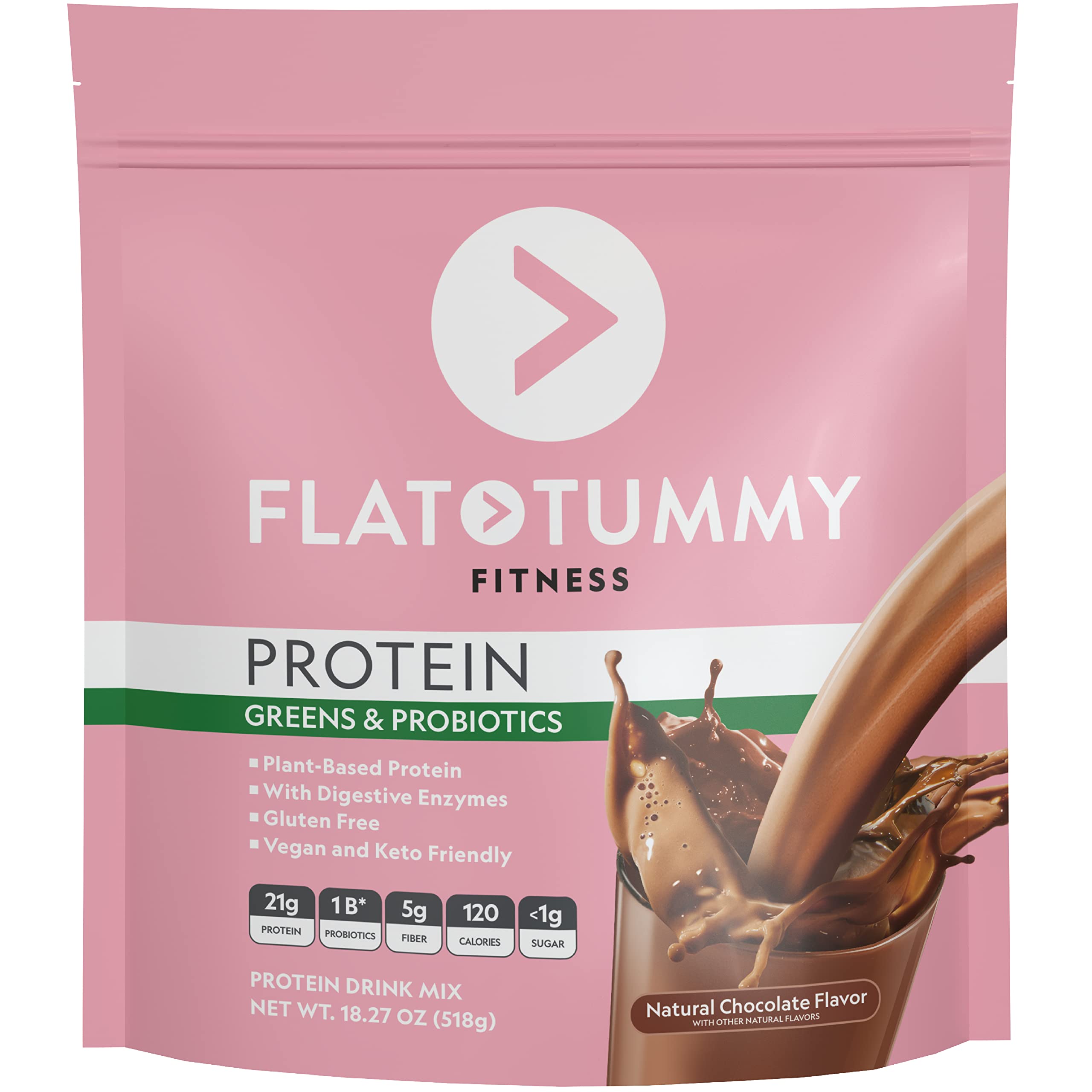 Flat Tummy Tea Protein Greens & Probiotics - Chocolate Plant-Based Protein Powder with Digestive Enzymes & 1 Billion CFU Probiotics - Gluten-Free, Vegan & Keto-Friendly Superfood - 14 Servings of Fruits & Vegetables Blend - Perfect for Post-Workout Recovery, Smoothies & Weight Management