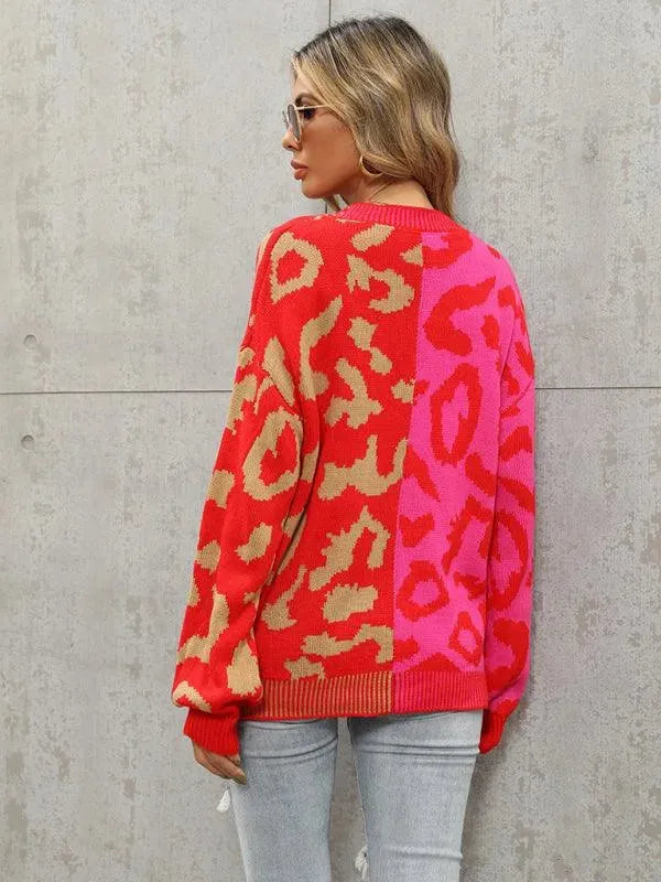 Stylish Leopard Print Oversized Knit Cardigan Sweater for Women - Cozy Fall & Winter Fashion - Perfect for Streetwear, Casual Outfits and Layering