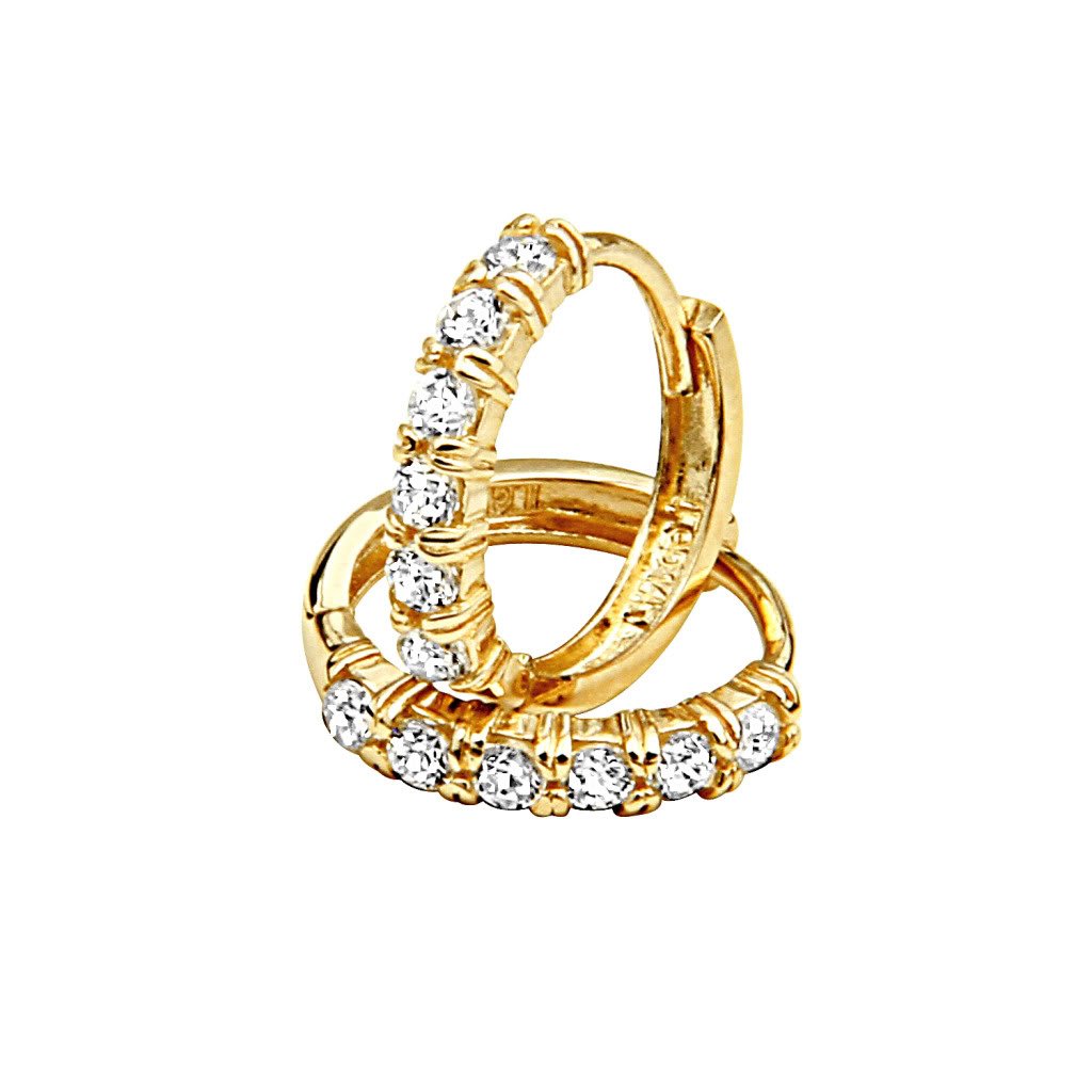 14K Yellow Gold 2mm CZ Hoop Huggie Earrings for Women - Cubic Zirconia Huggie Hoops for Everyday Wear, Gifts & Special Occasions