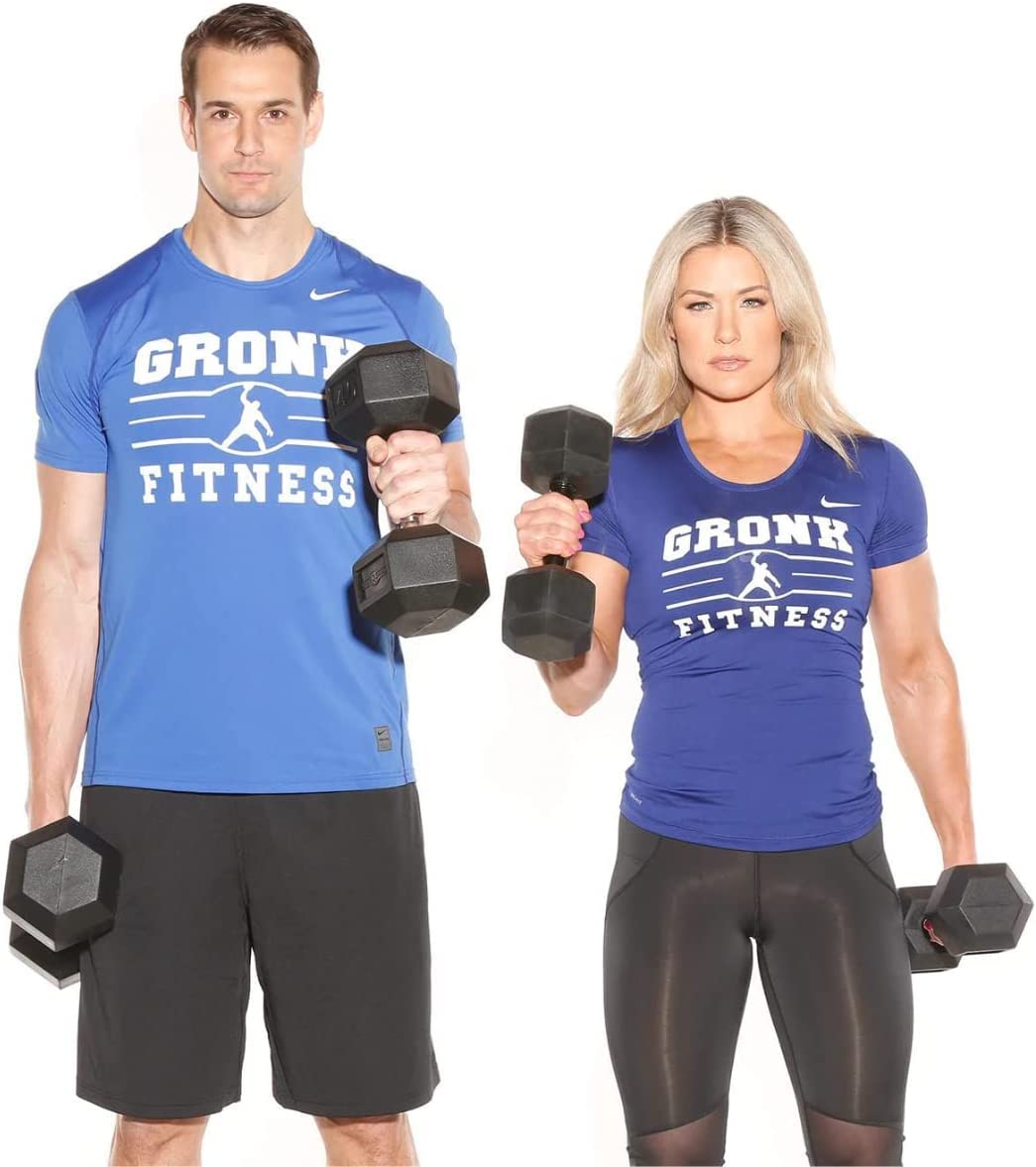 Gronk Fitness Rubber Hex Dumbbell Set (5-70 lbs) - Rubber Coated Cast Iron Weights with Chrome Handles for Home Gym & Strength Training | Workout Equipment for Men & Women | Perfect for CrossFit, Weight Lifting & Full-Body Exercises